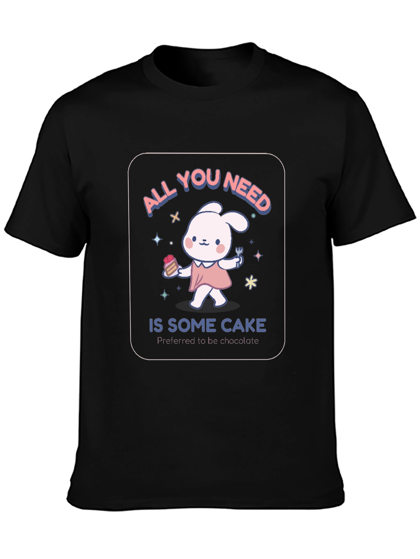Cake Lover Black T-Shirt - Cute Bunny Design