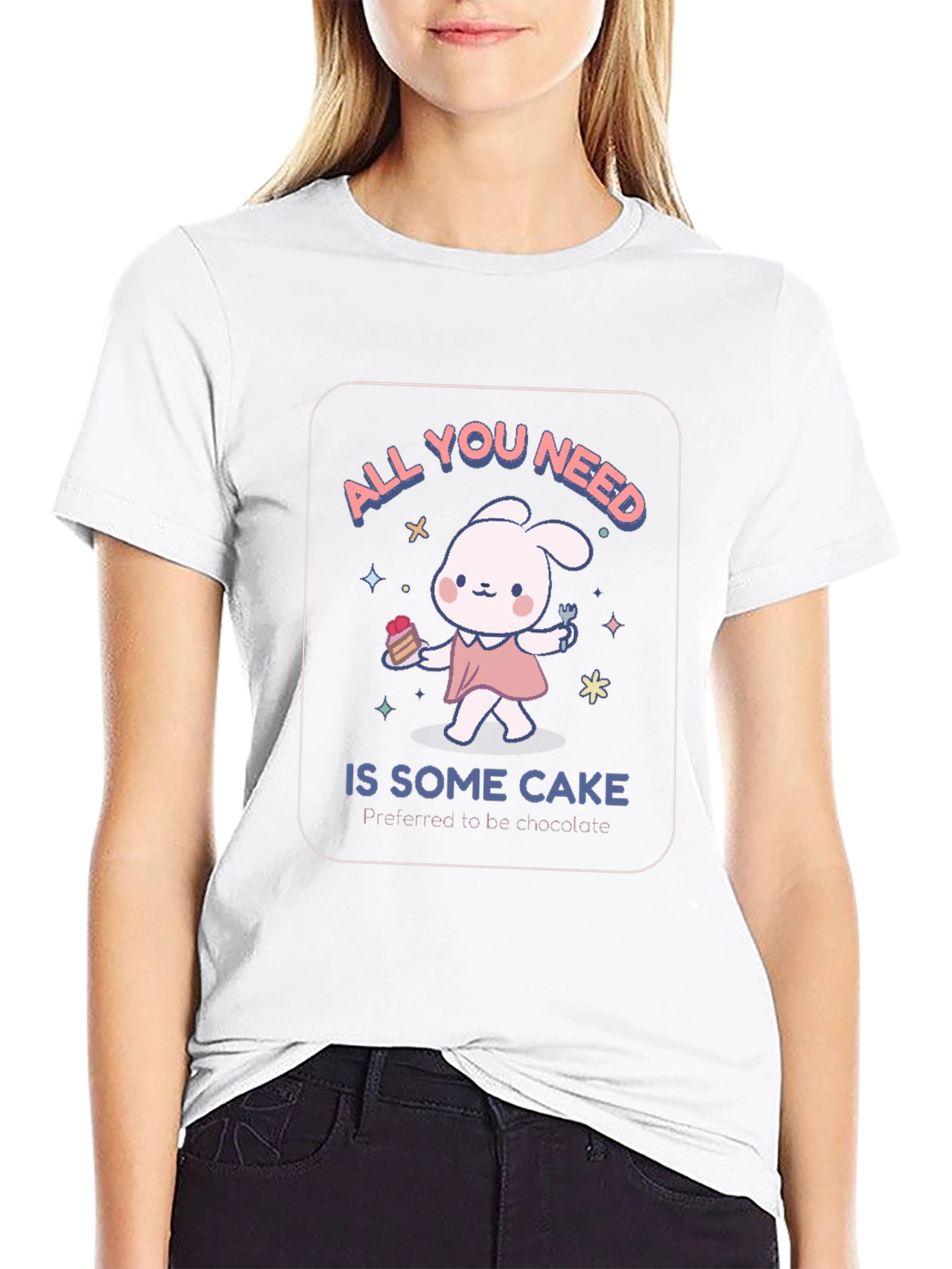 Cake Lover Black T-Shirt - Cute Bunny Design