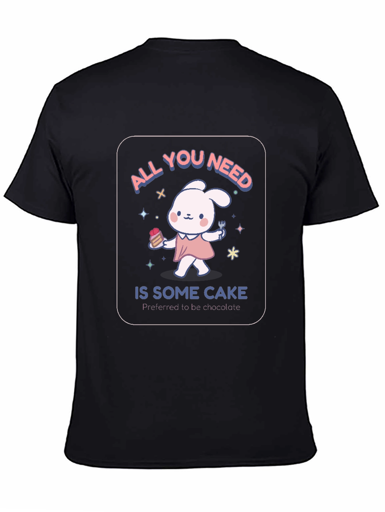 Cake Lover Black T-Shirt - Cute Bunny Design