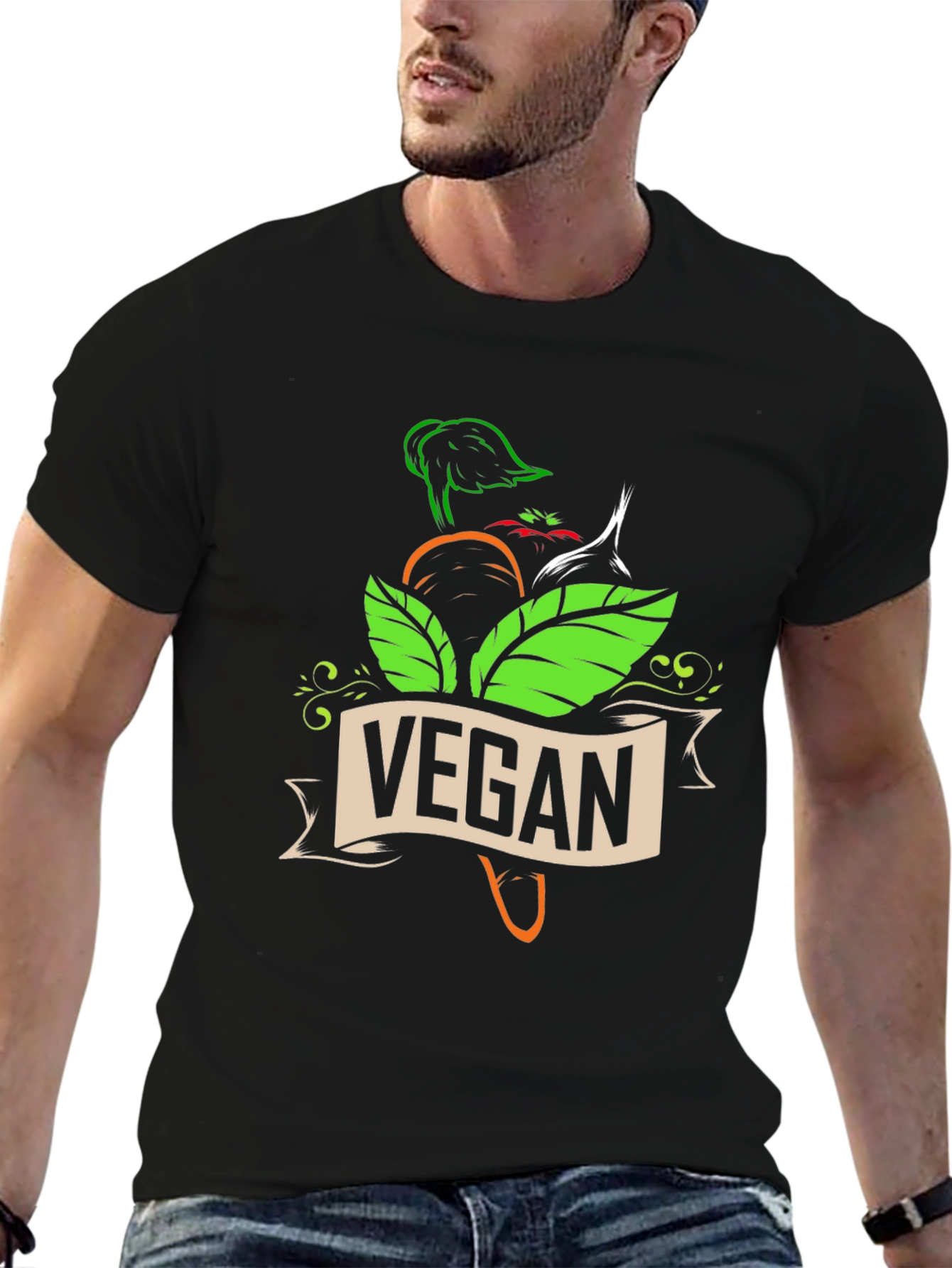Vegan Graphic T-Shirt - Black Short Sleeve
