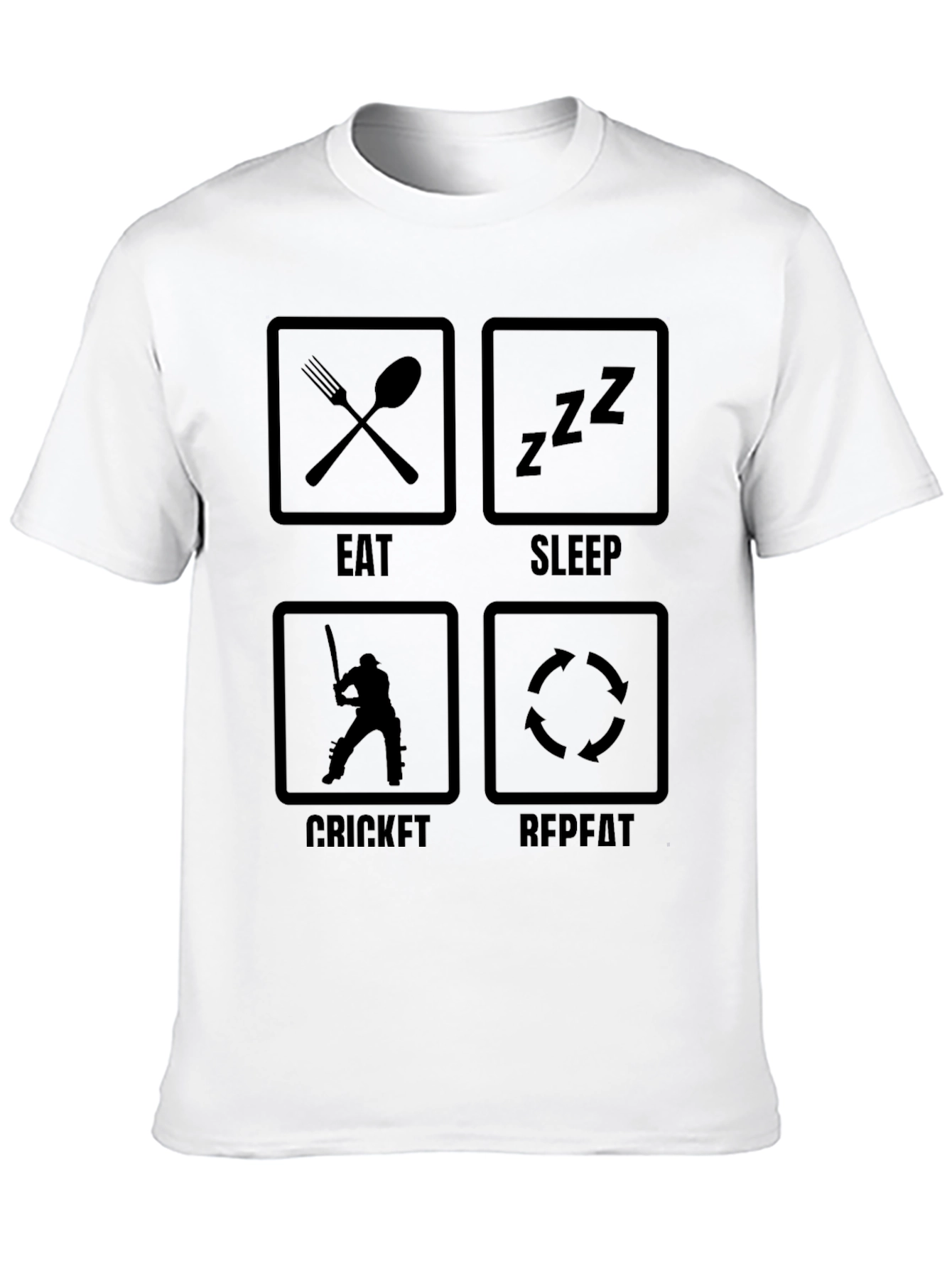Eat Sleep Cricket Repeat T-Shirt - Black Cotton Tee
