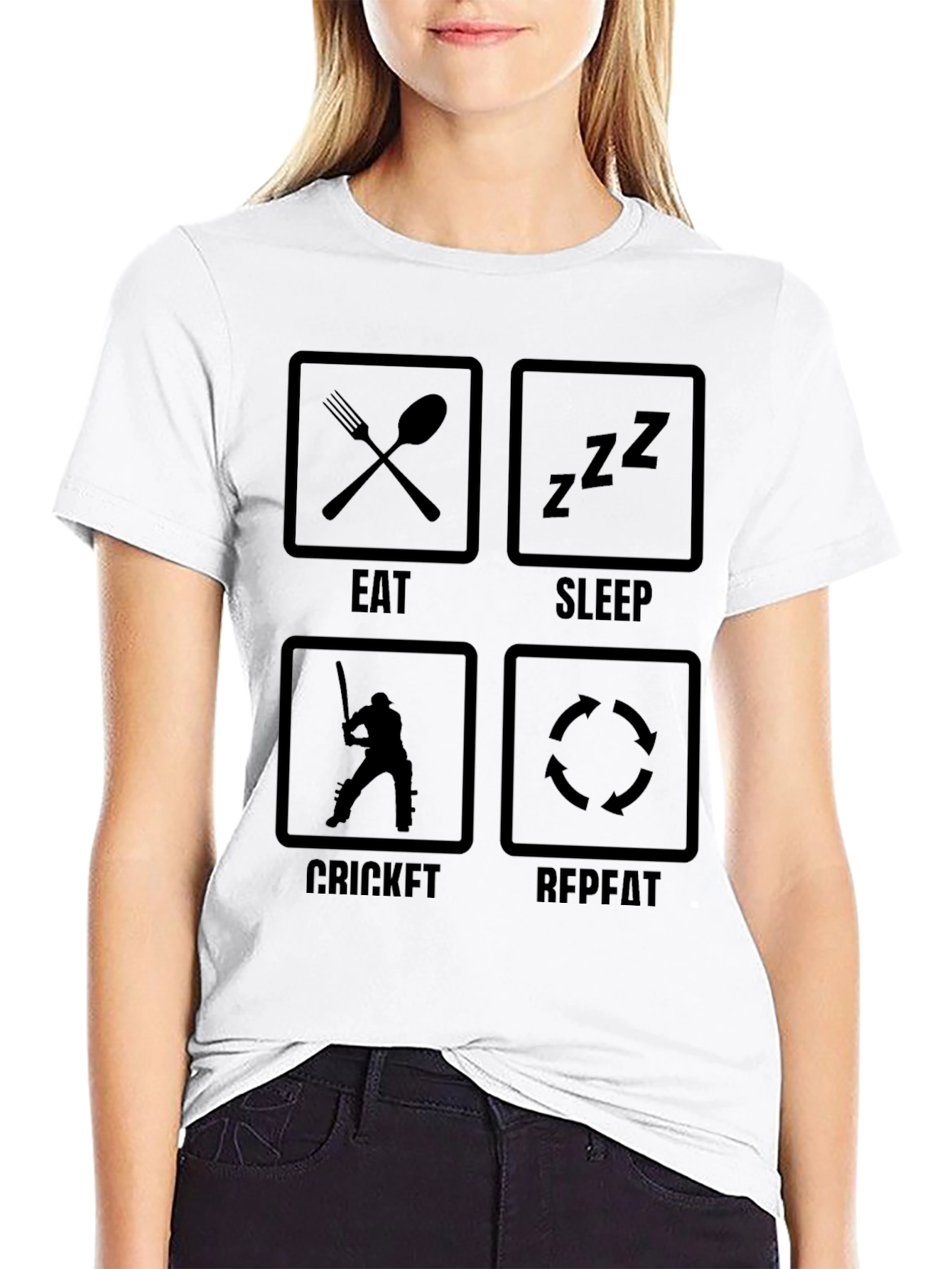 Eat Sleep Cricket Repeat T-Shirt - Black Cotton Tee