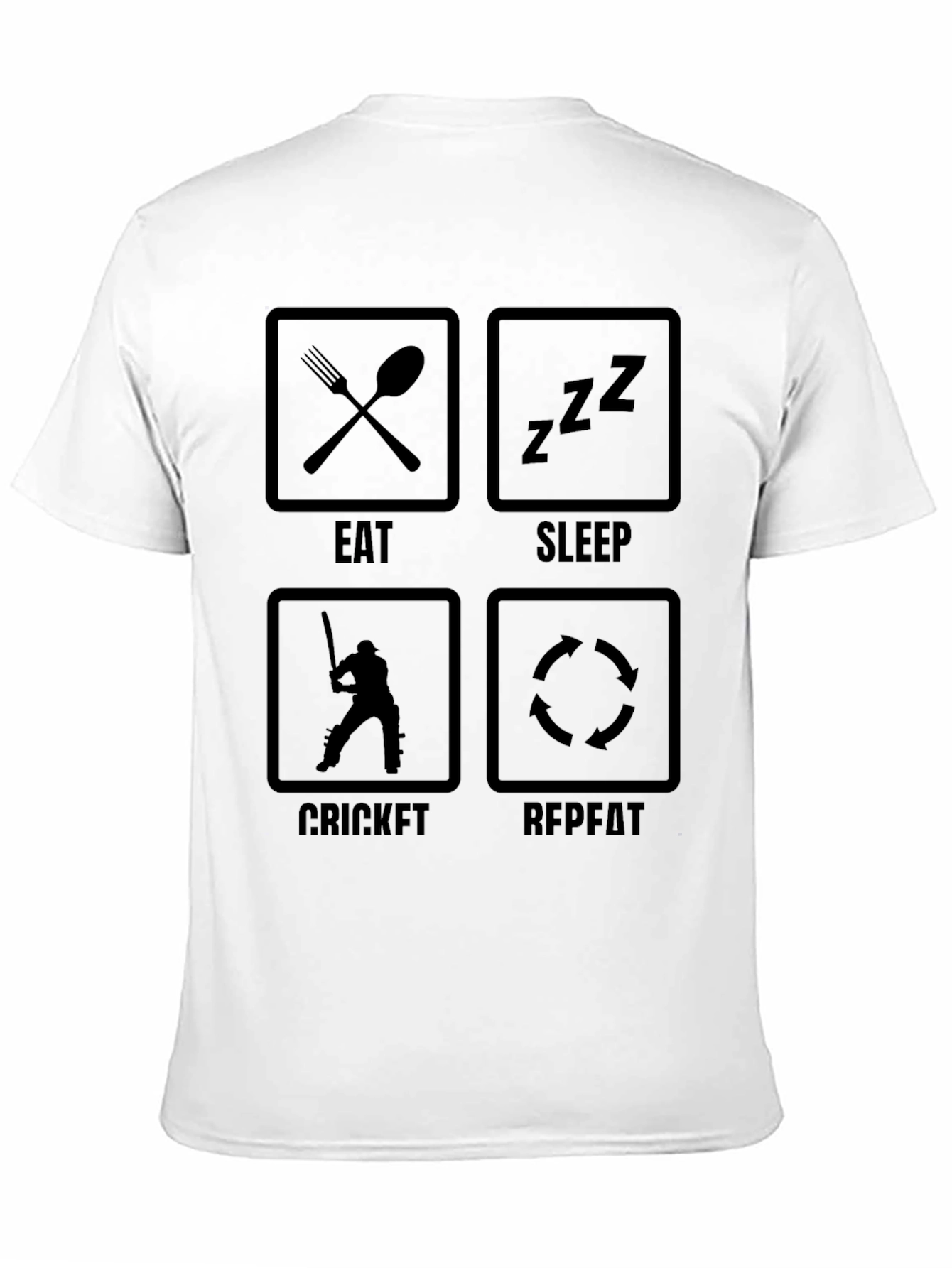 Eat Sleep Cricket Repeat T-Shirt - Black Cotton Tee
