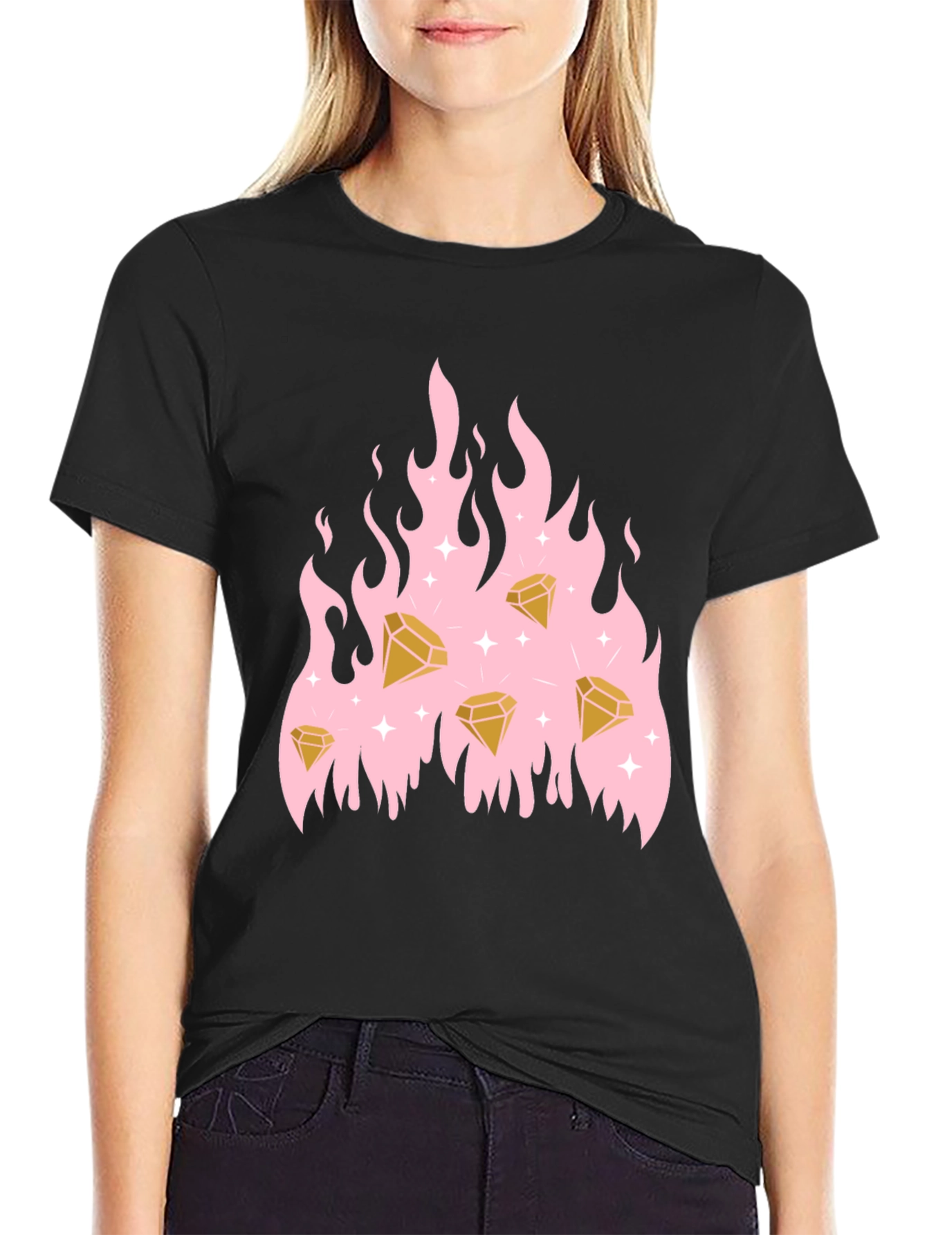 Diamond Flames Graphic Tee - Black T-Shirt
