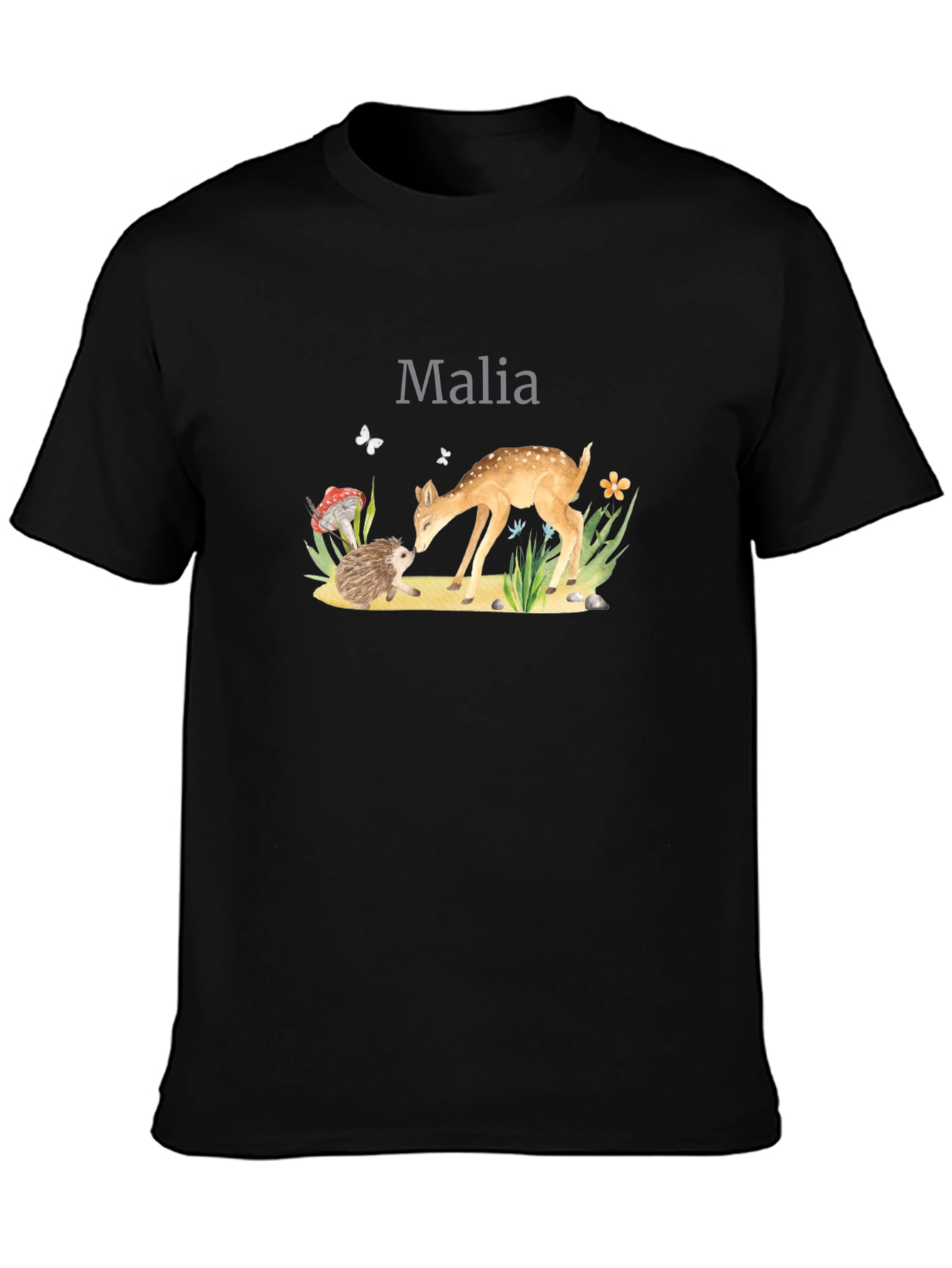 Malia Deer & Hedgehog Black T-Shirt
