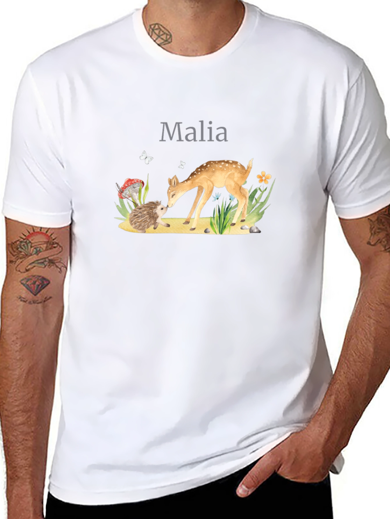 Malia Deer & Hedgehog Black T-Shirt