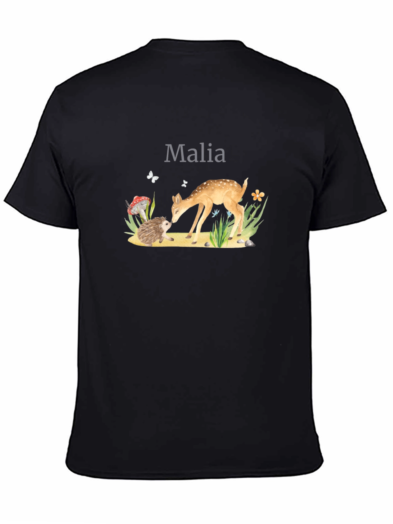 Malia Deer & Hedgehog Black T-Shirt