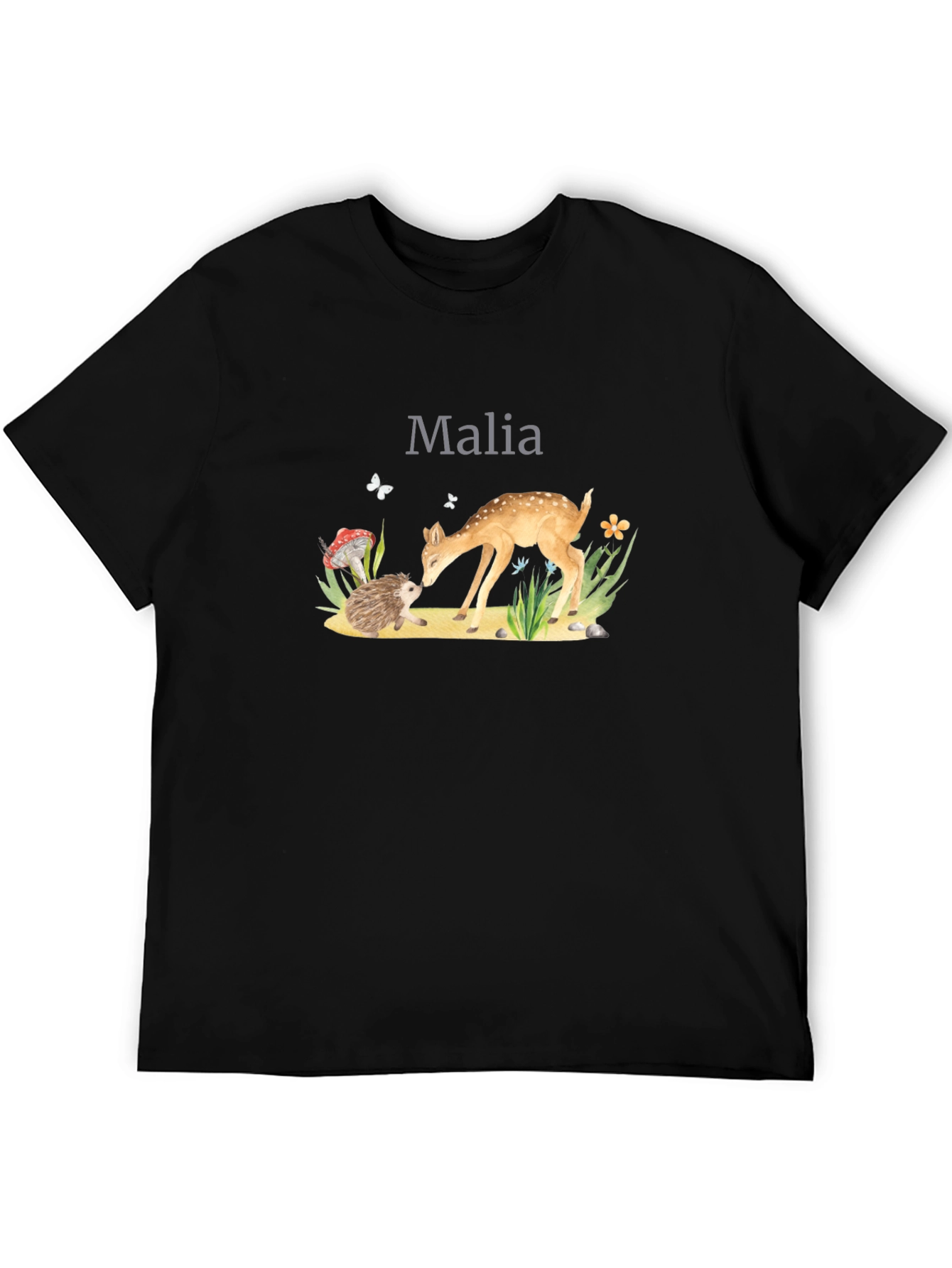 Malia Deer & Hedgehog Black T-Shirt