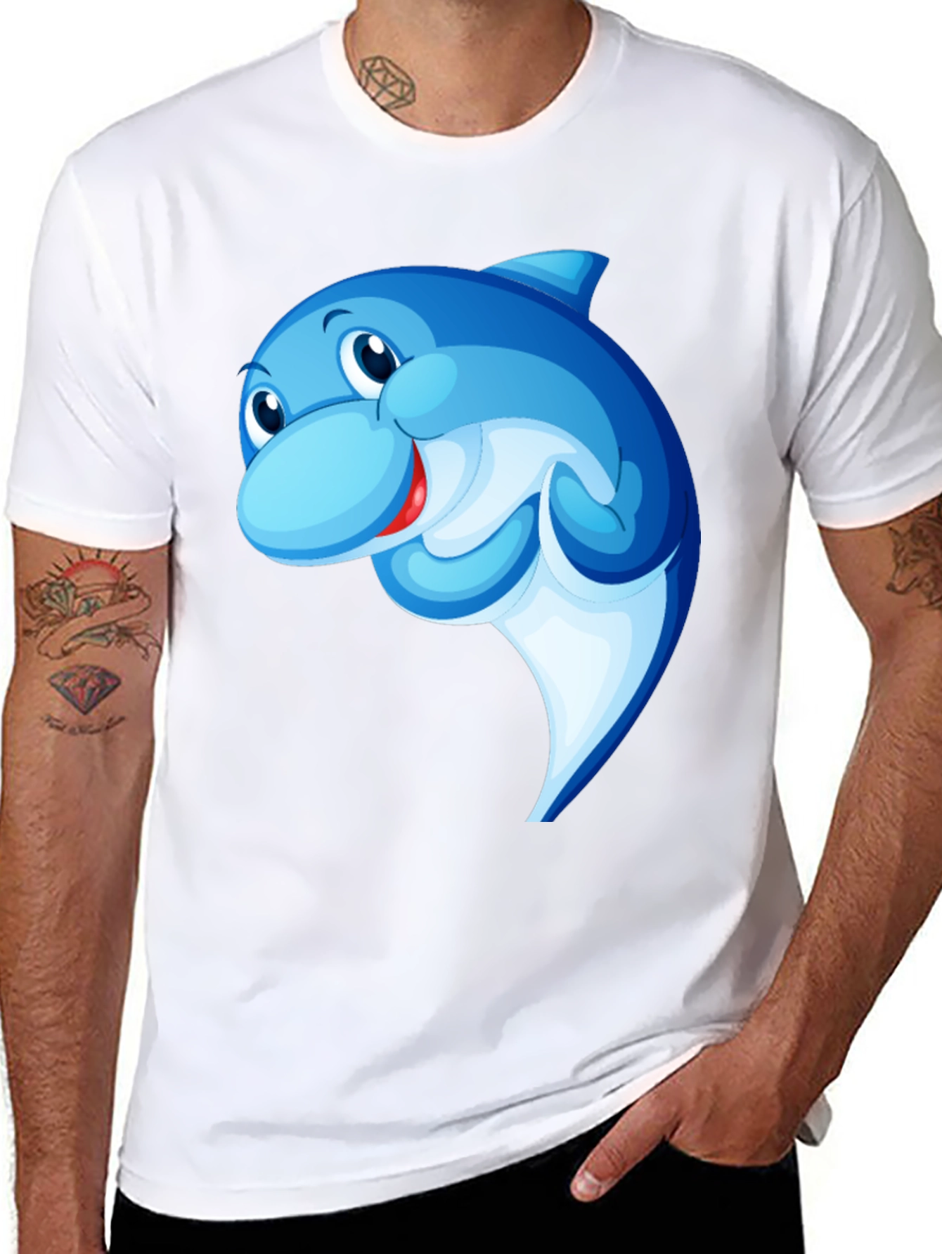 Cartoon Dolphin Black T-Shirt