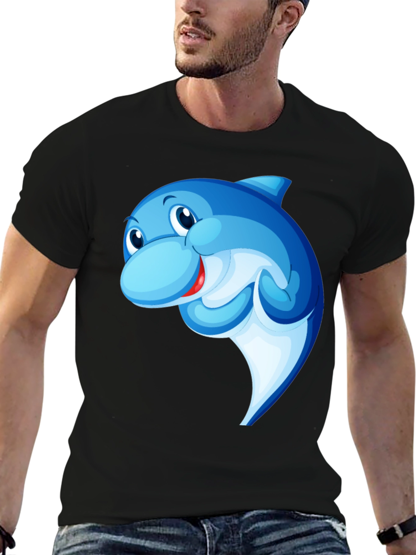 Cartoon Dolphin Black T-Shirt