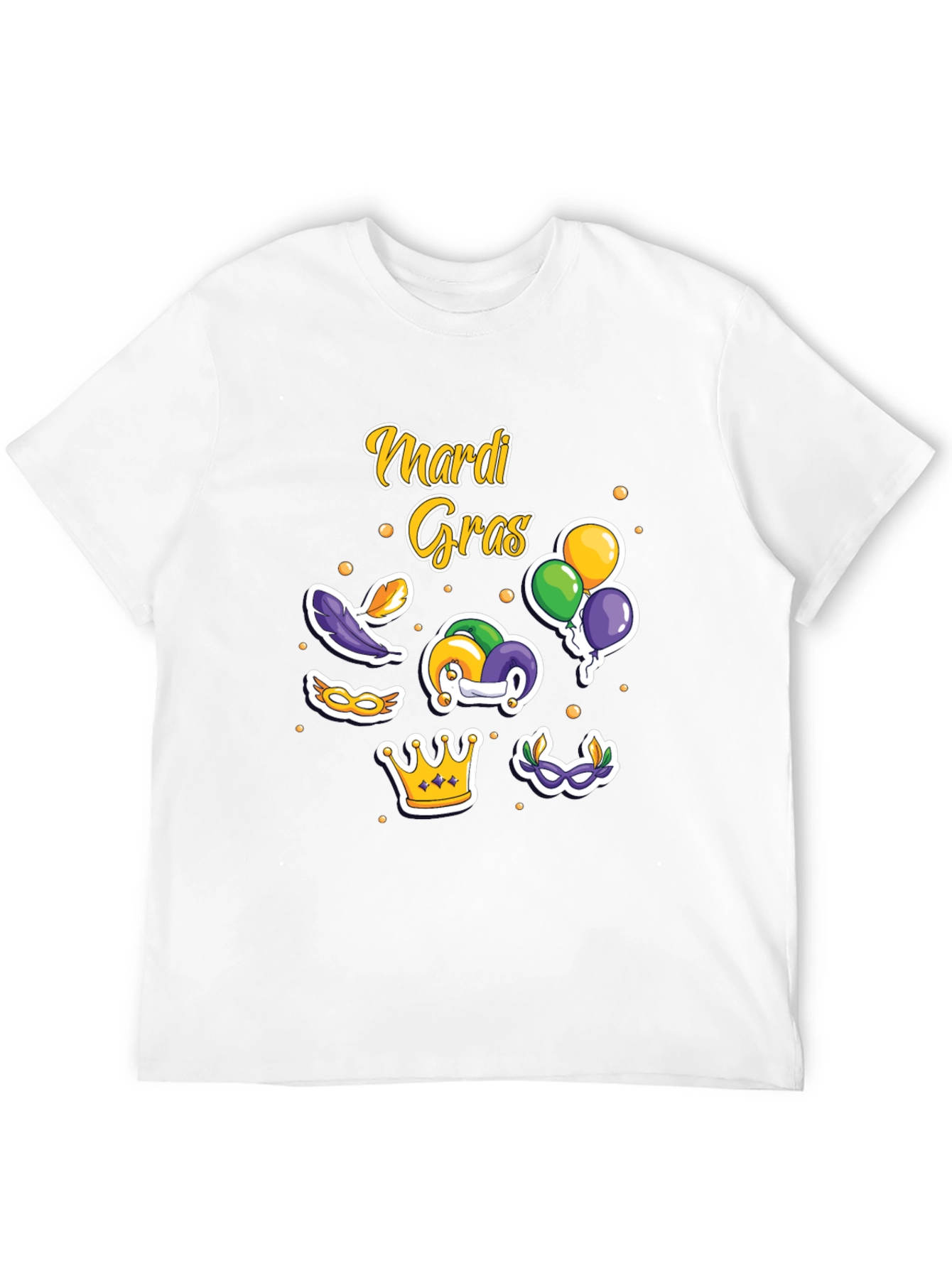 Mardi Gras T-Shirt with Masks Crown and Balloons Design