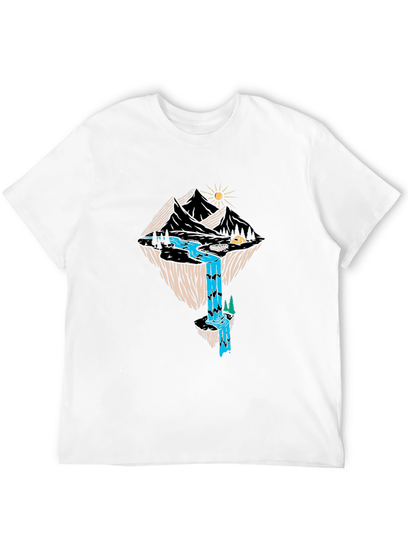 Mountain Waterfall Graphic Tee - Black
