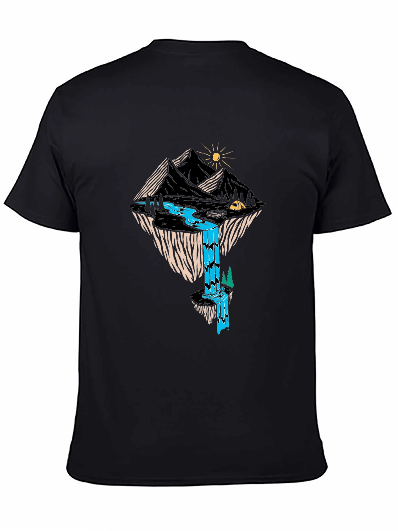 Mountain Waterfall Graphic Tee - Black