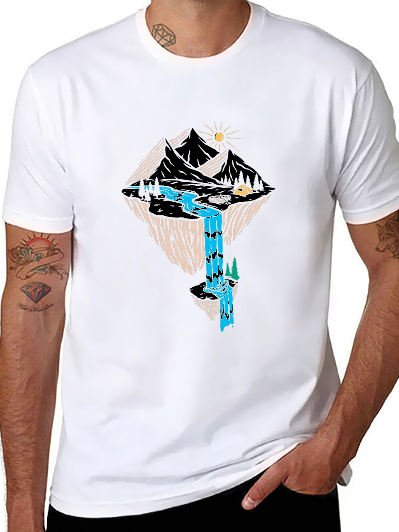 Mountain Waterfall Graphic Tee - Black