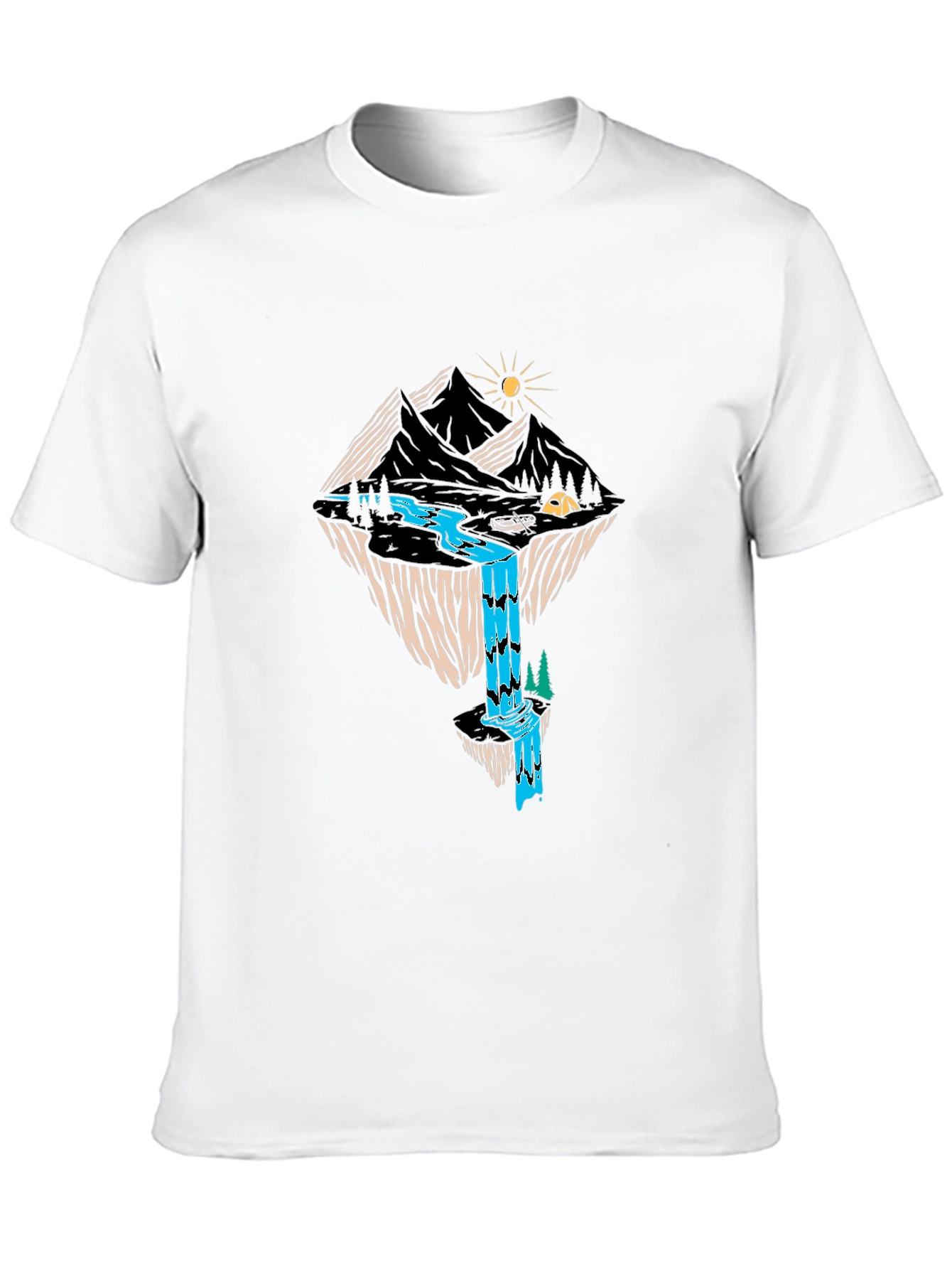 Mountain Waterfall Graphic Tee - Black