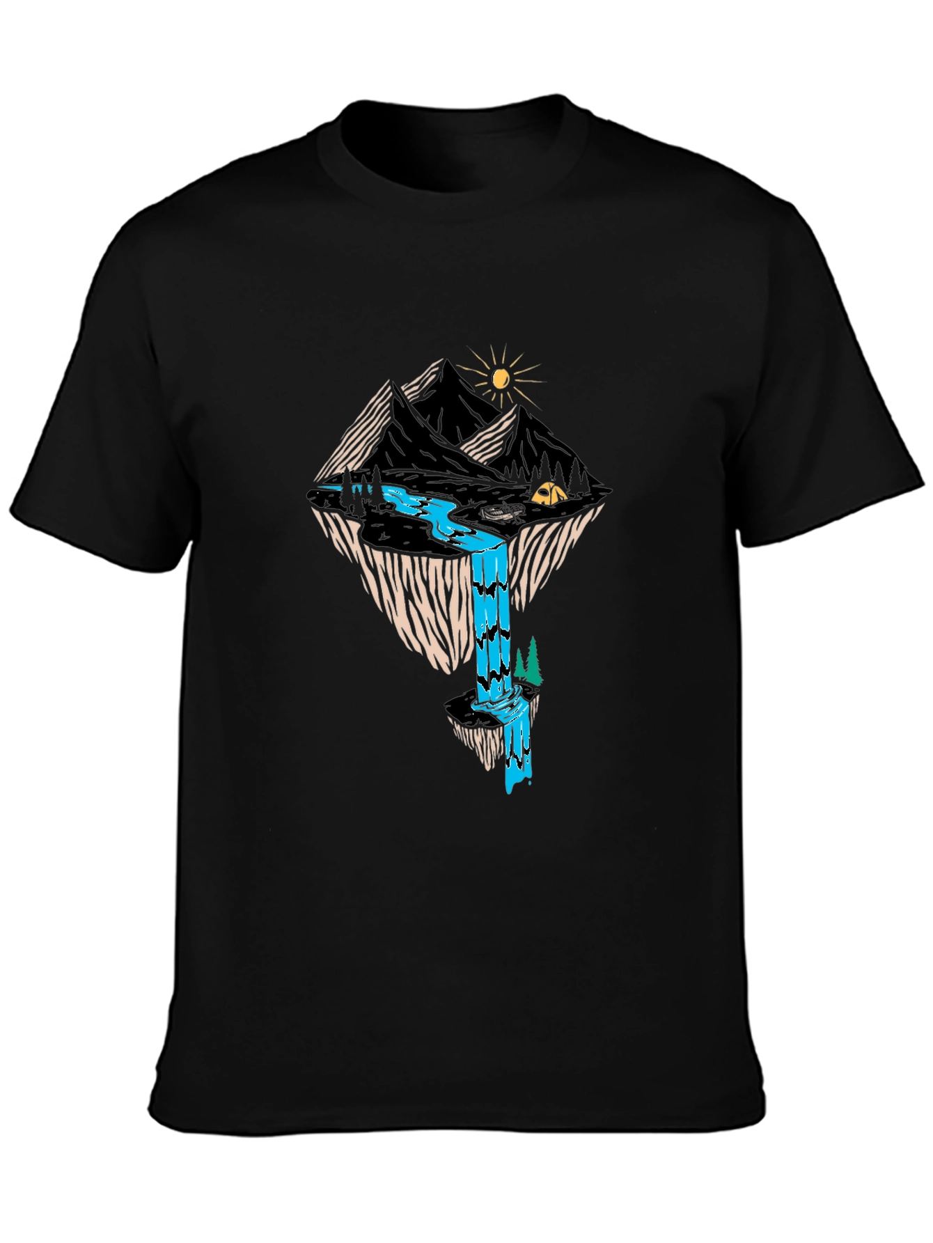 Mountain Waterfall Graphic Tee - Black