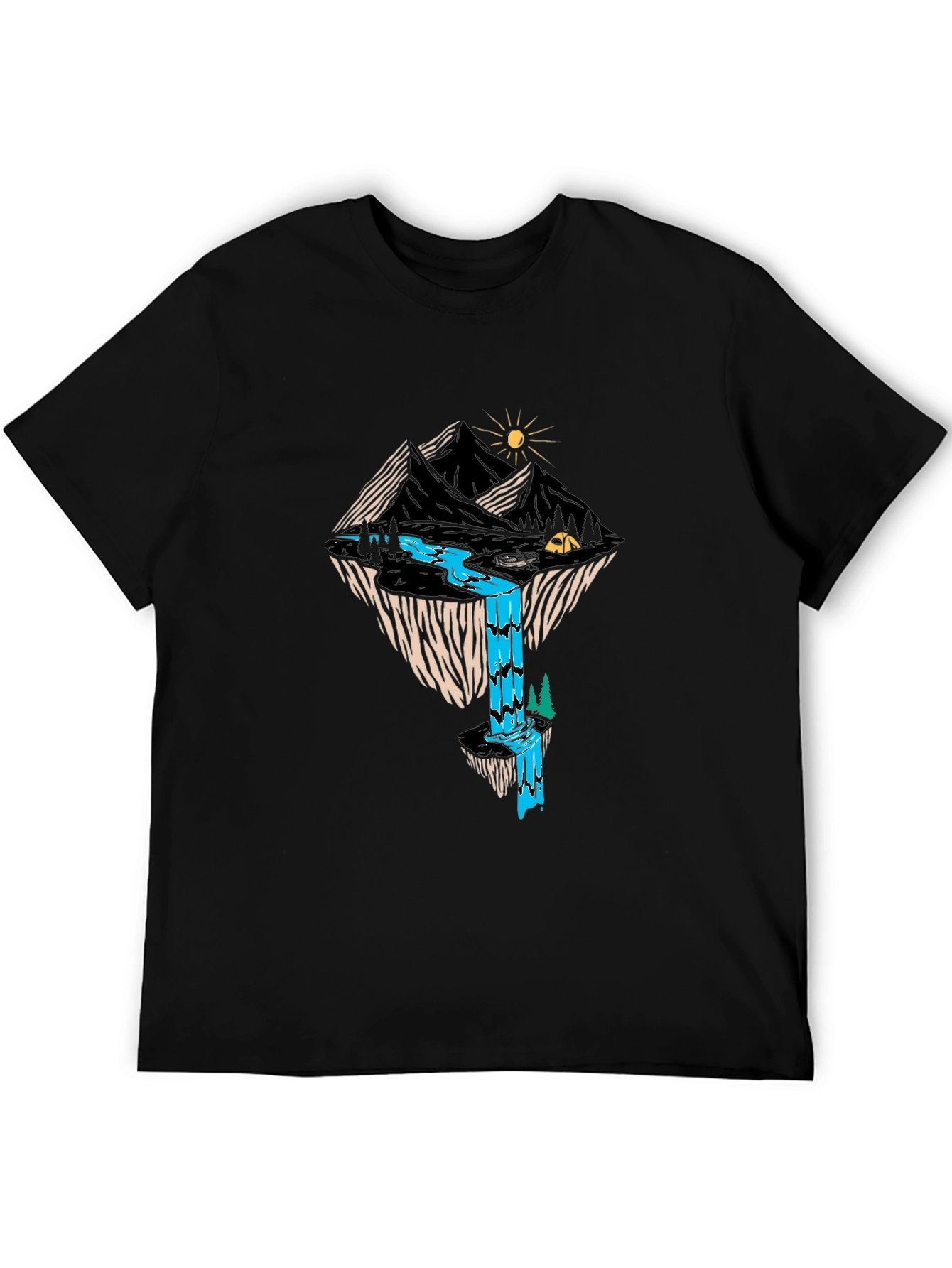 Mountain Waterfall Graphic Tee - Black