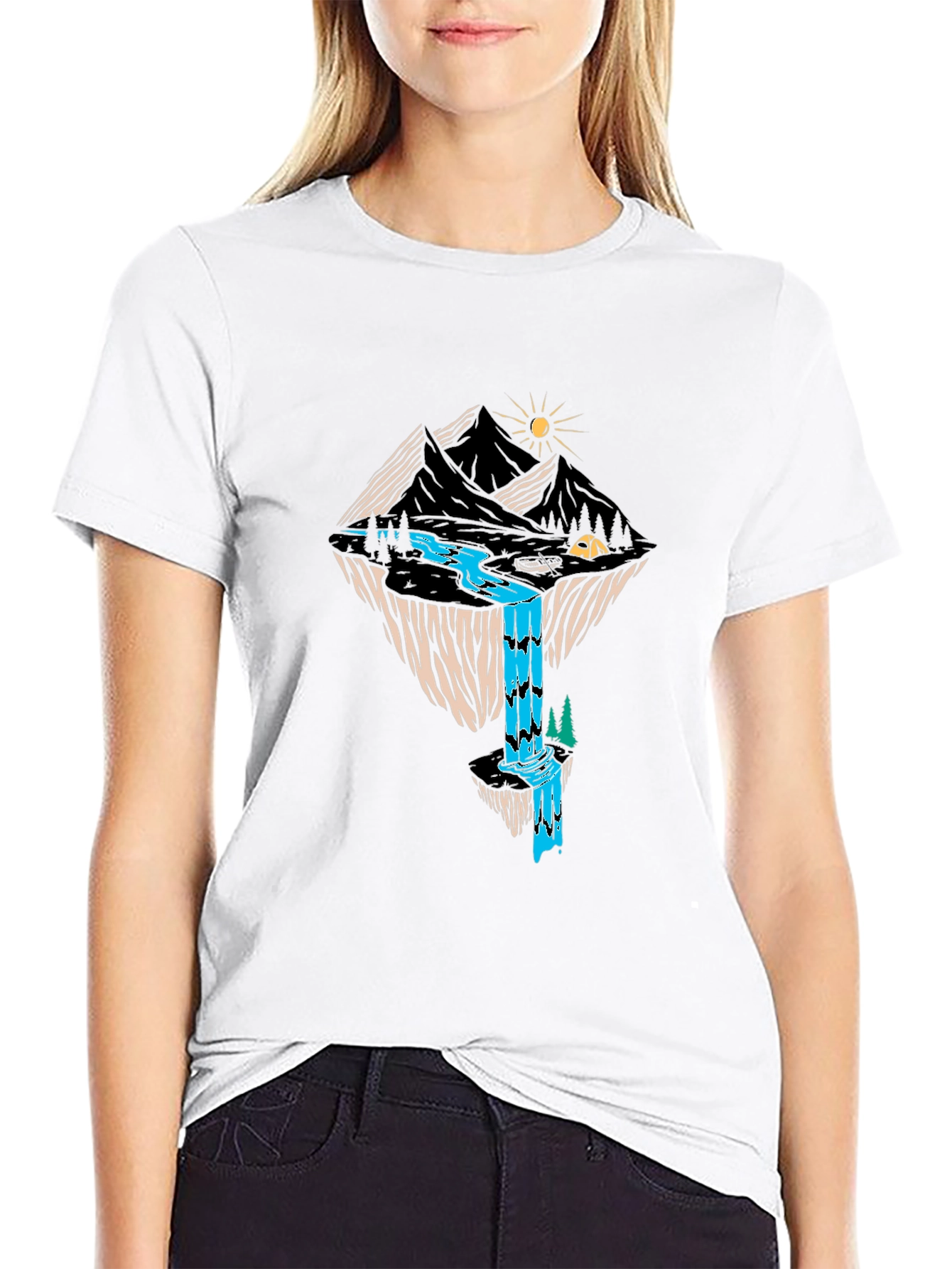 Mountain Waterfall Graphic Tee - Black
