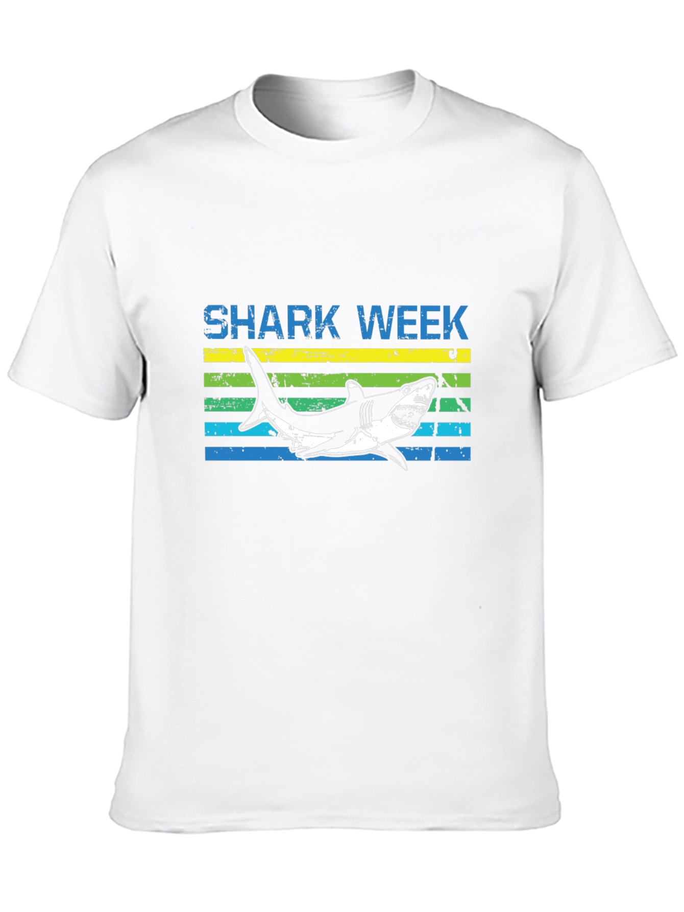 Shark Week T-Shirt - Blue & Yellow Stripe Design