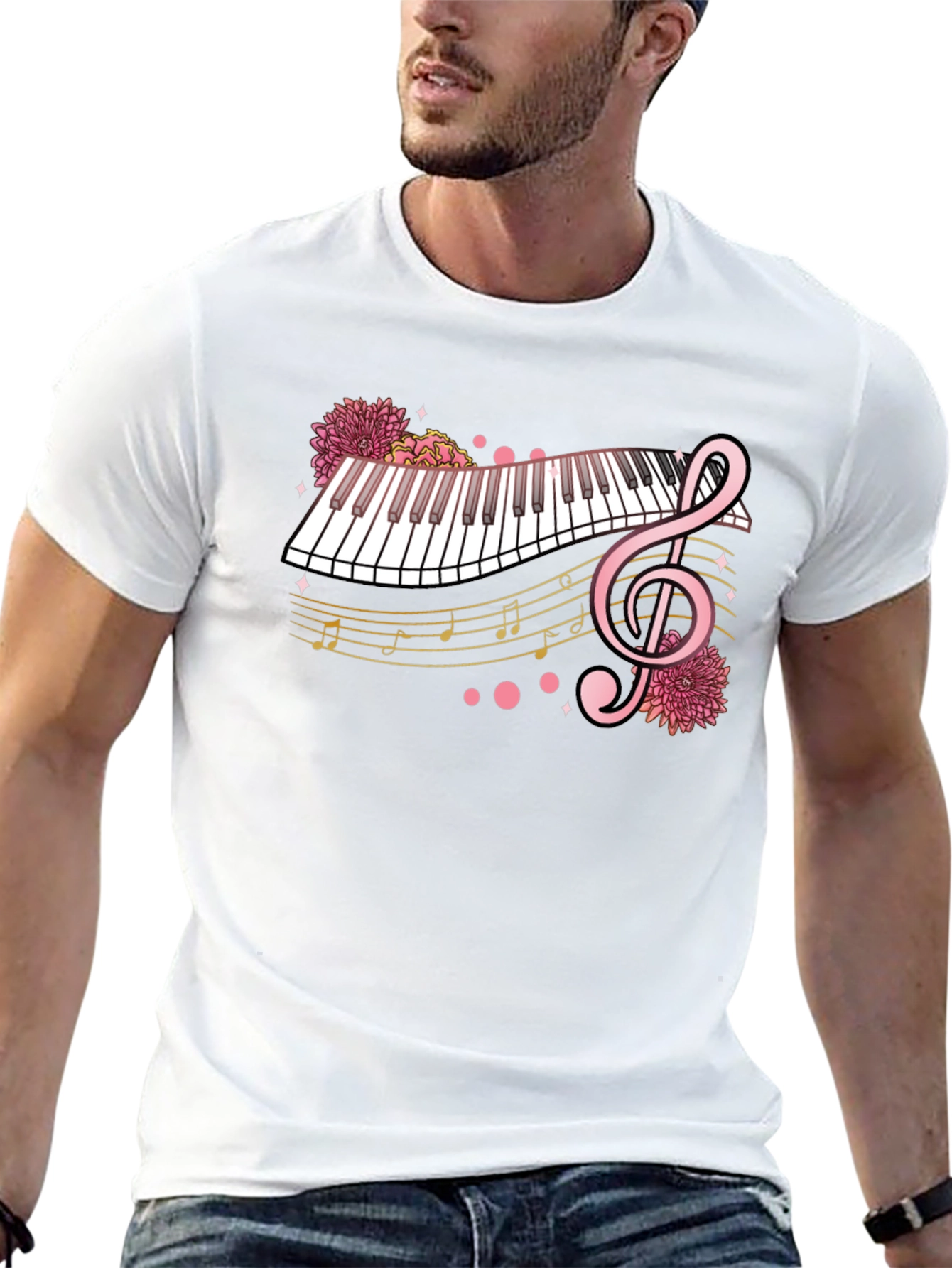 Floral Piano Graphic Tee - Music Lover Shirt