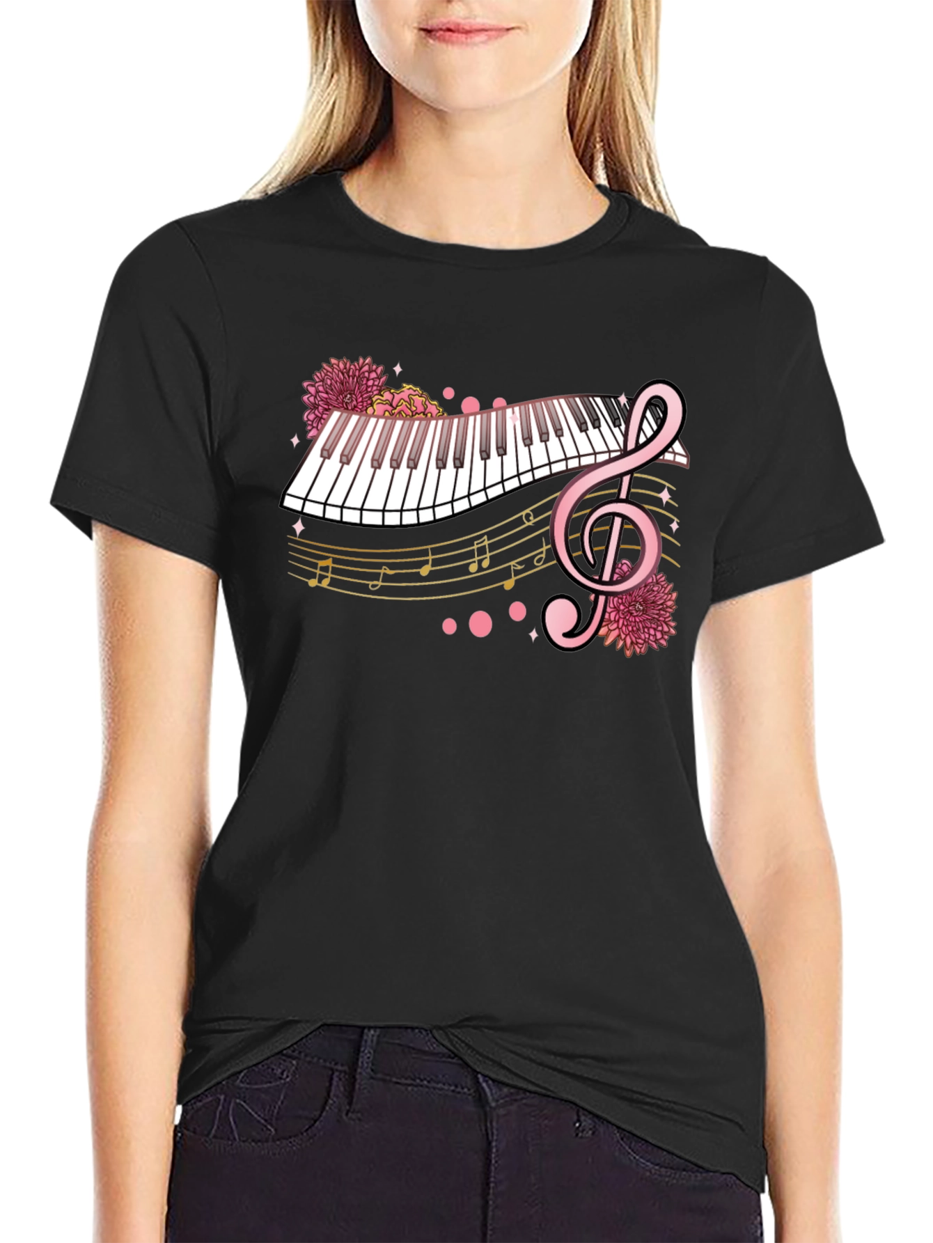 Floral Piano Graphic Tee - Music Lover Shirt