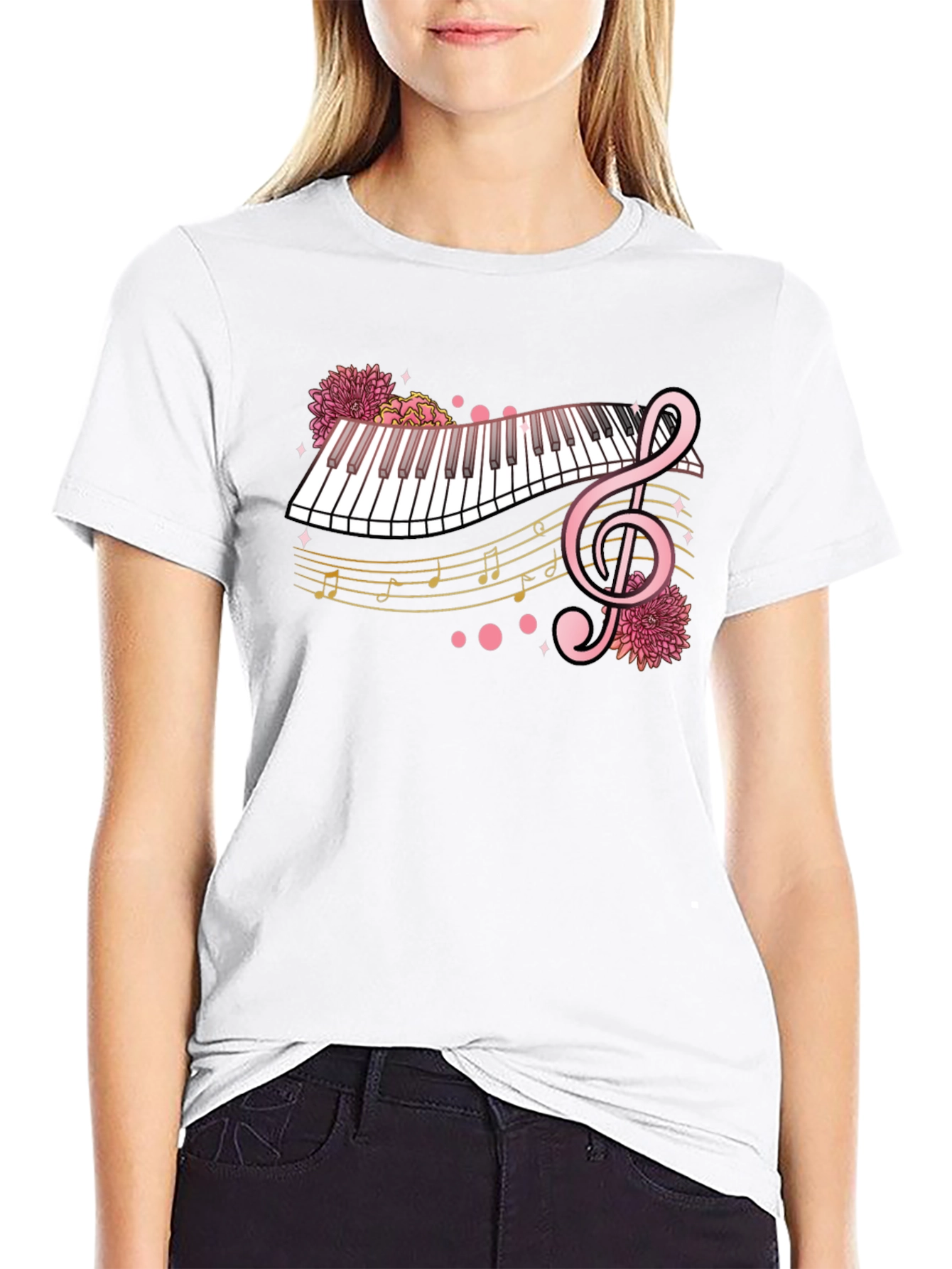 Floral Piano Graphic Tee - Music Lover Shirt