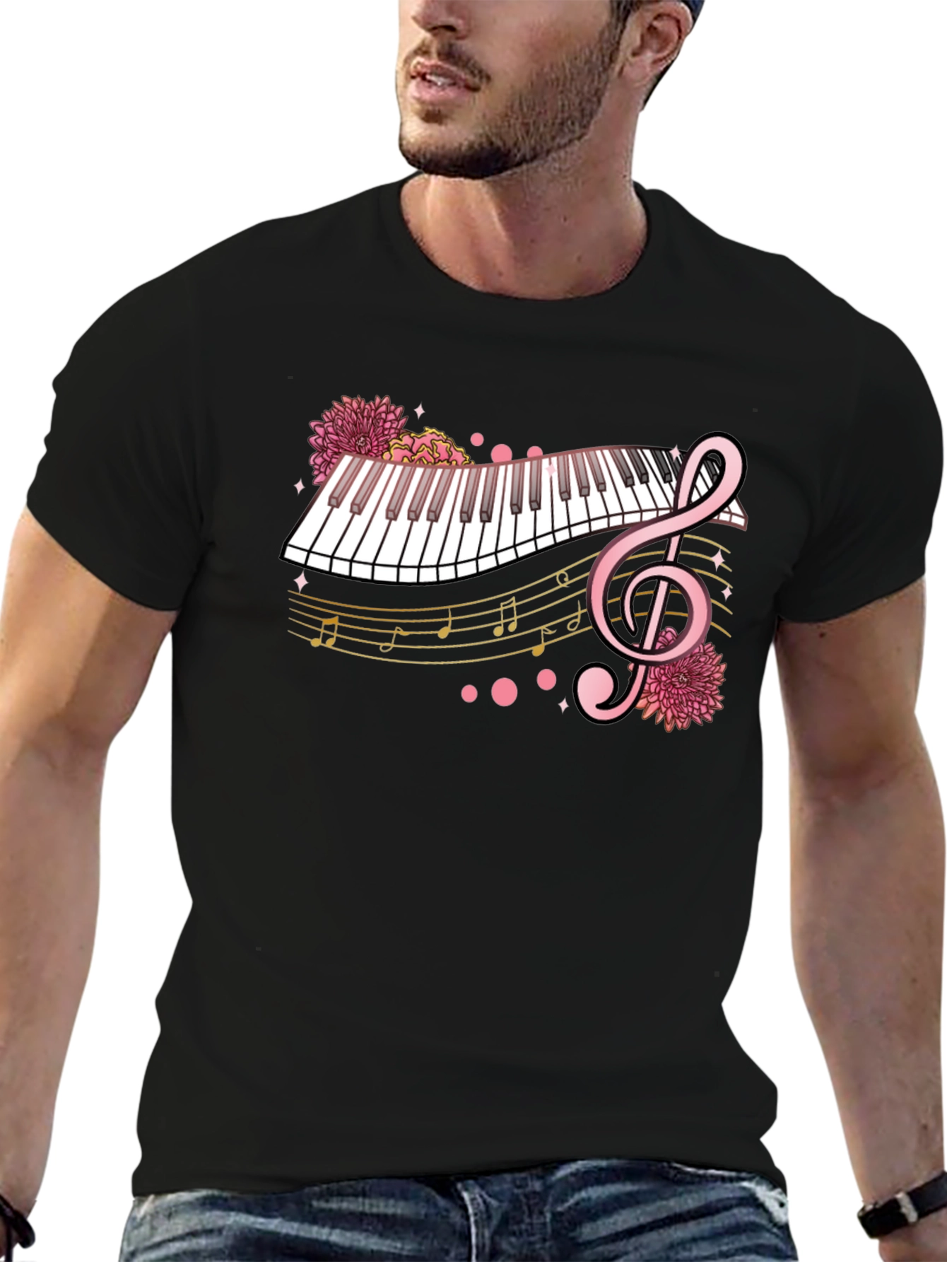 Floral Piano Graphic Tee - Music Lover Shirt