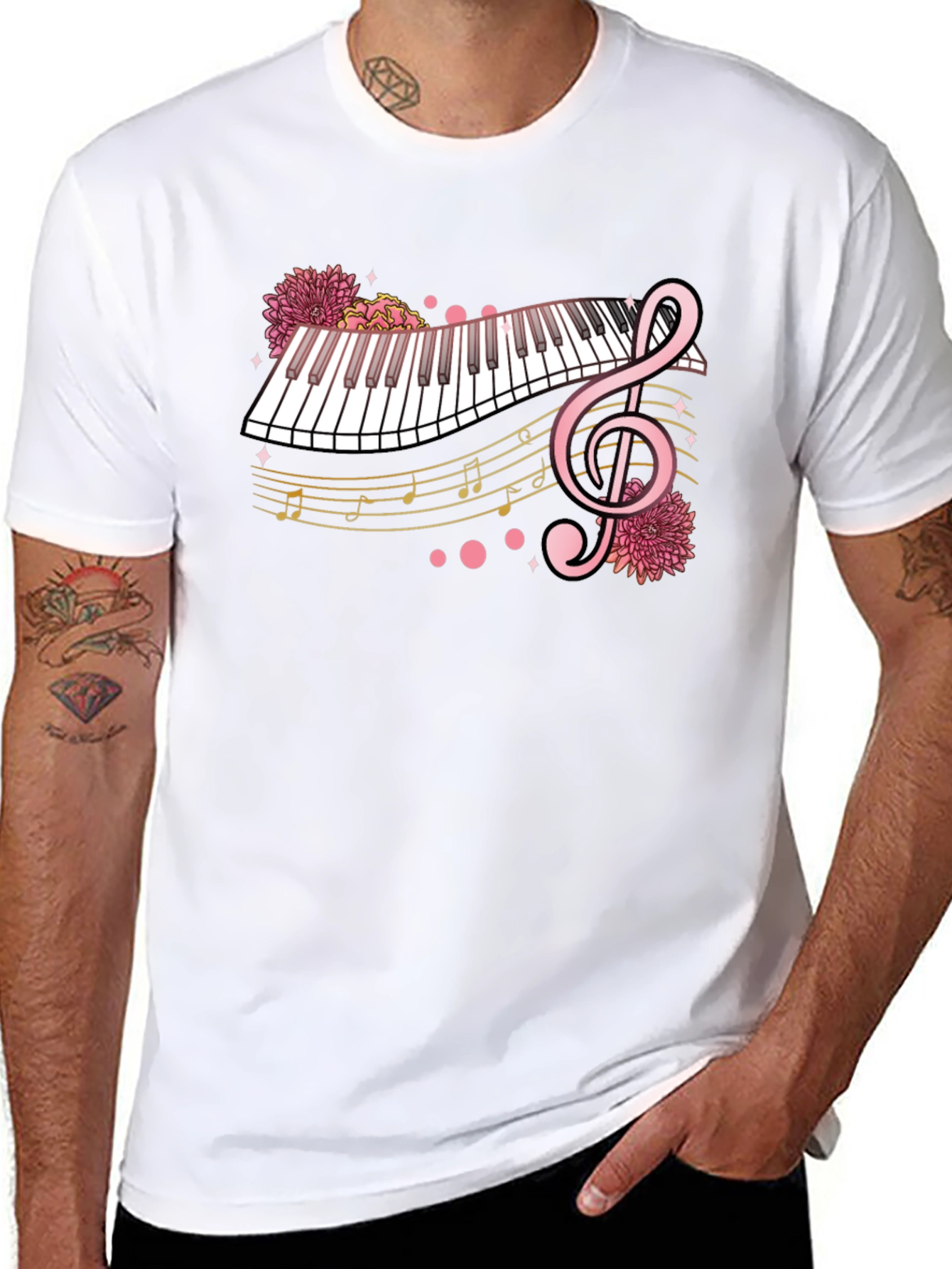 Floral Piano Graphic Tee - Music Lover Shirt