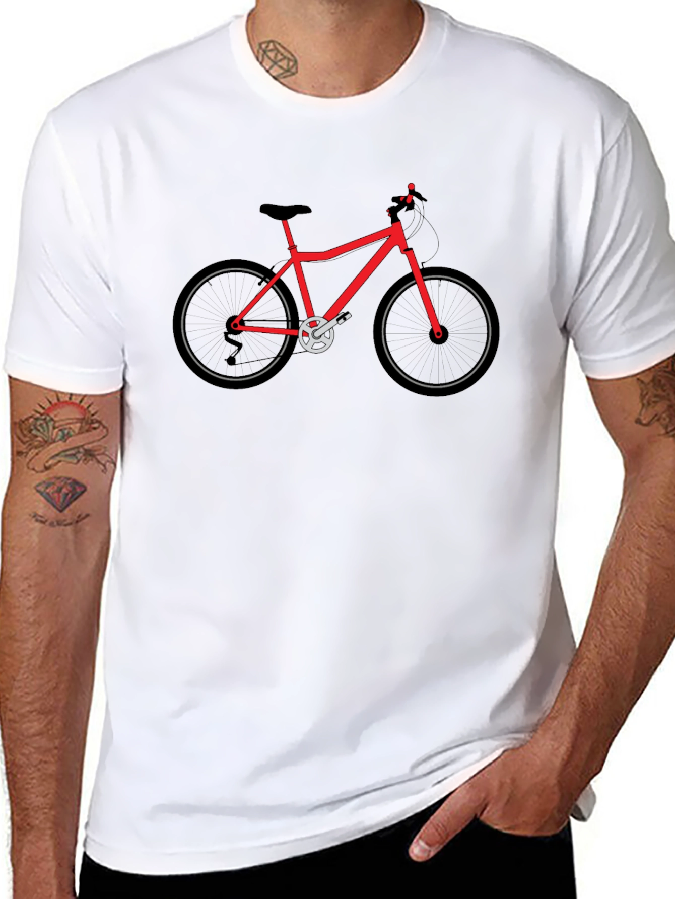 Mens Black T-Shirt with Red Bicycle Graphic