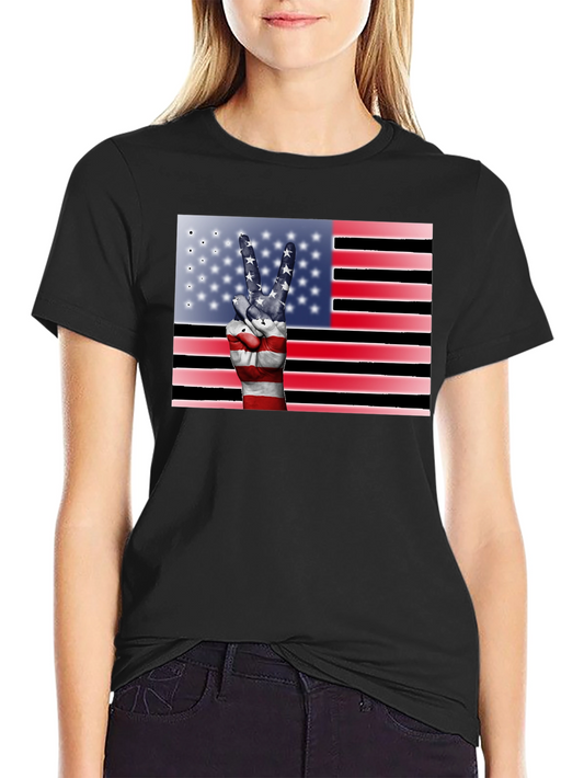 American Flag Hand Peace Sign Black Tee