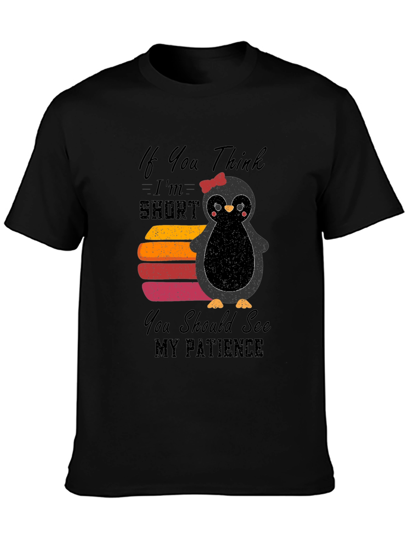 Cute Penguin Short Patience Graphic T-Shirt