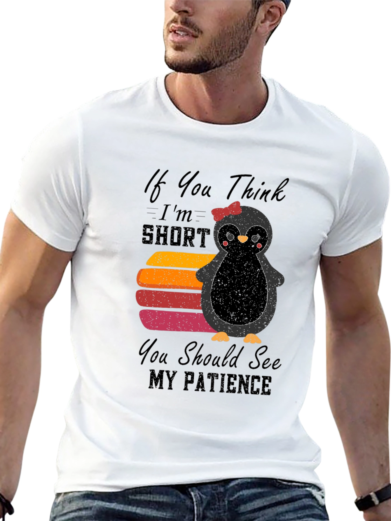 Cute Penguin Short Patience Graphic T-Shirt