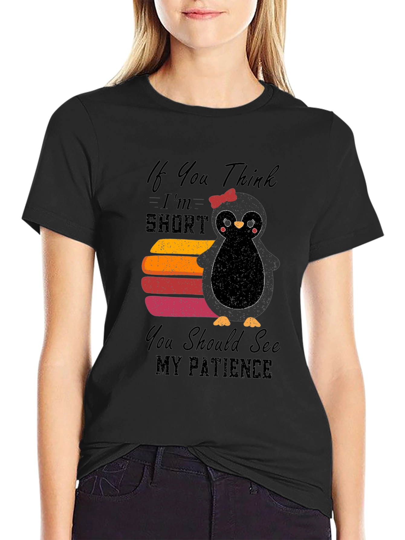 Cute Penguin Short Patience Graphic T-Shirt