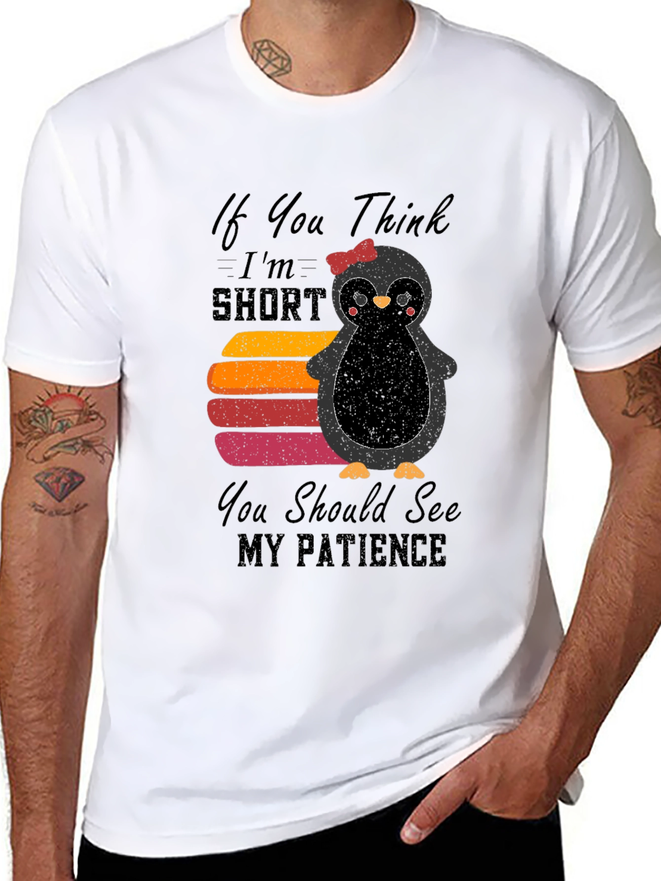 Cute Penguin Short Patience Graphic T-Shirt
