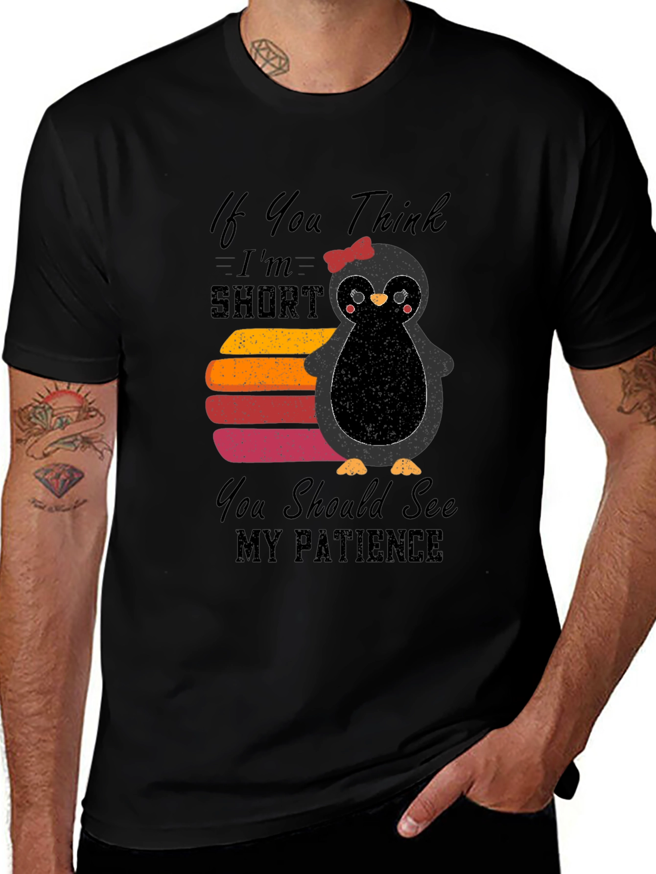Cute Penguin Short Patience Graphic T-Shirt