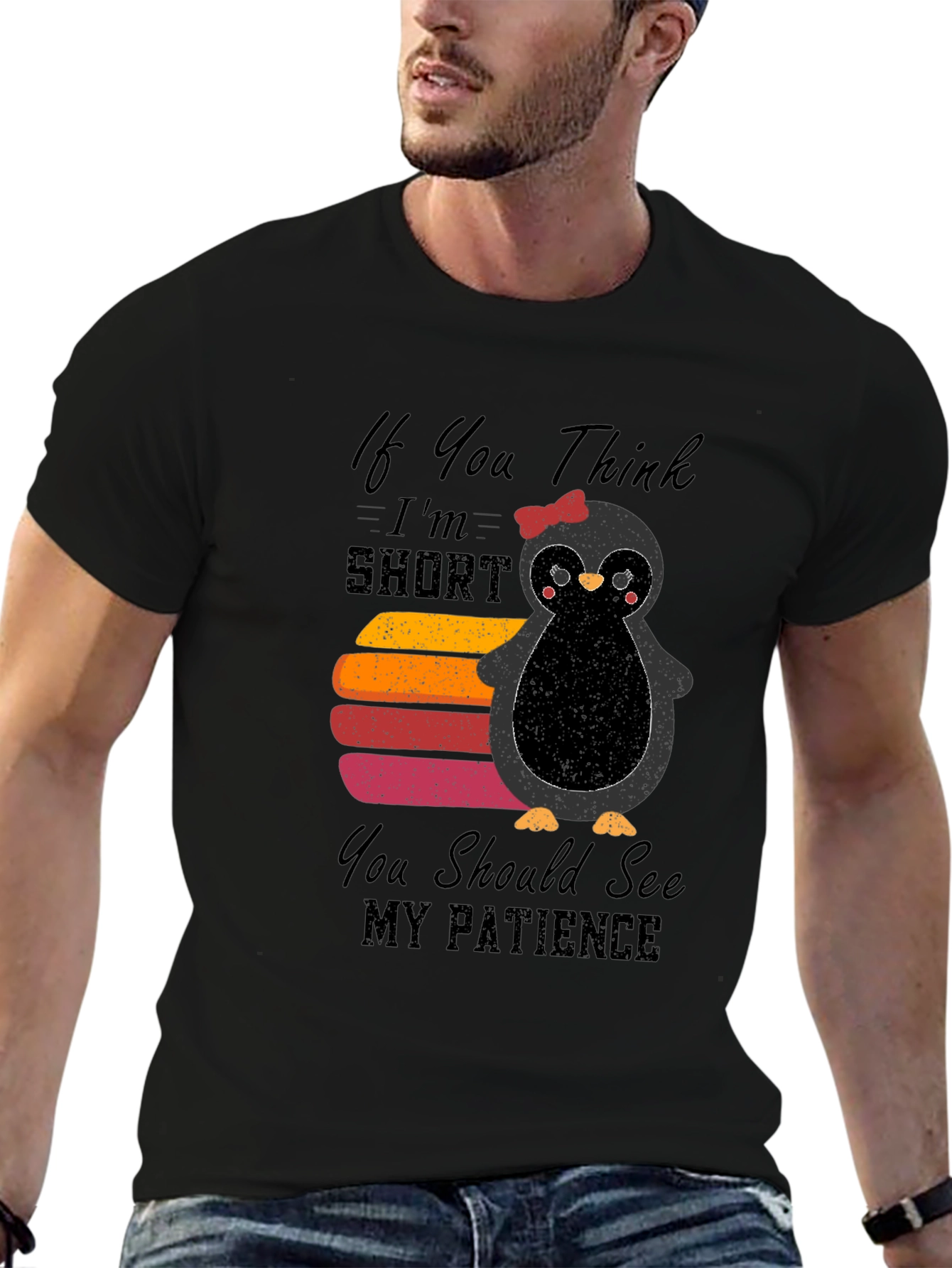 Cute Penguin Short Patience Graphic T-Shirt