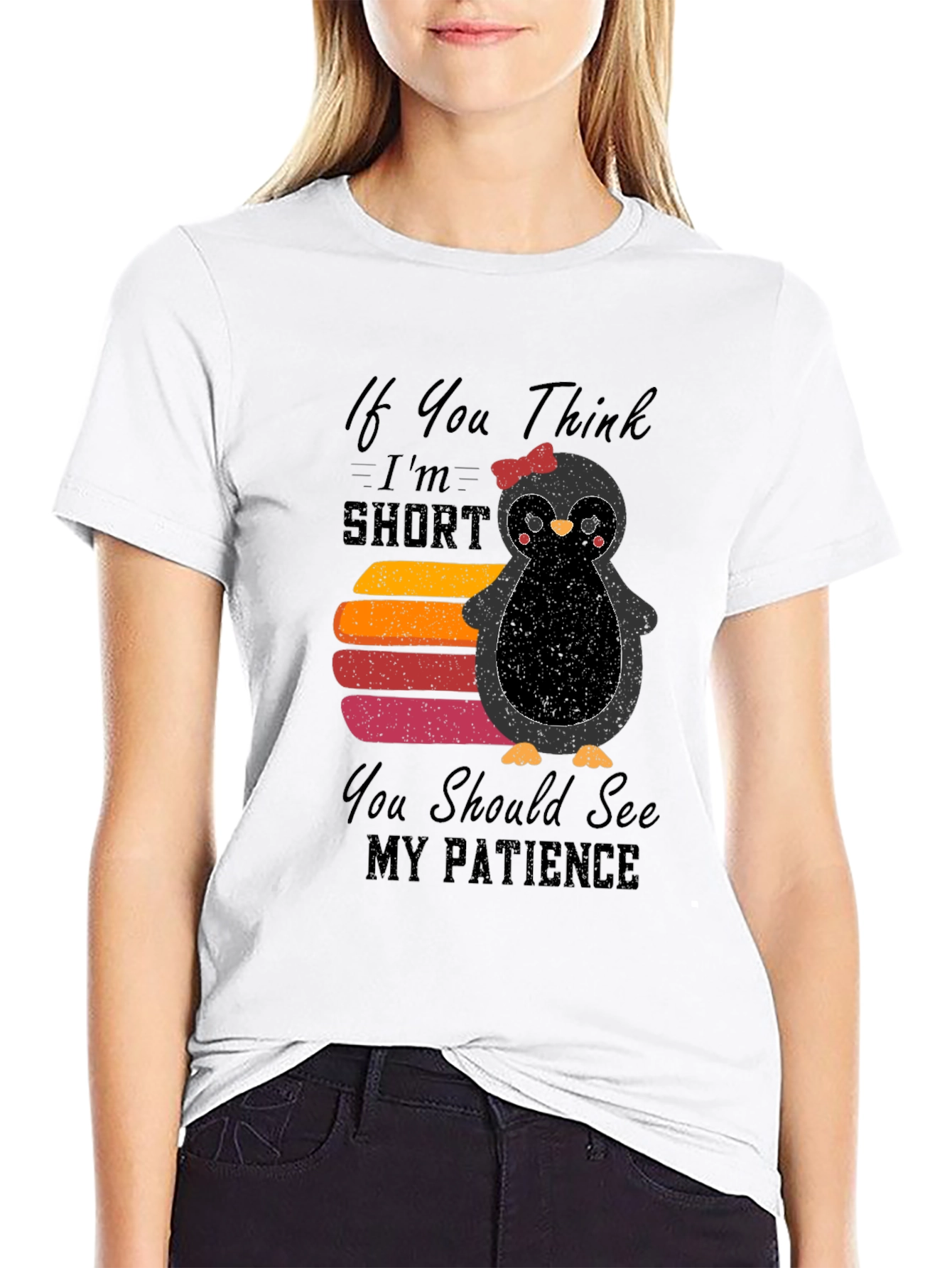 Cute Penguin Short Patience Graphic T-Shirt