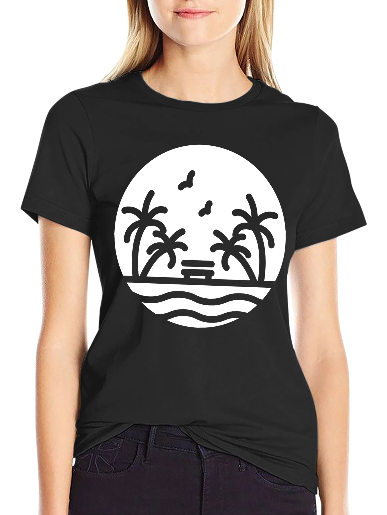 Black Beach Scene Graphic Tee