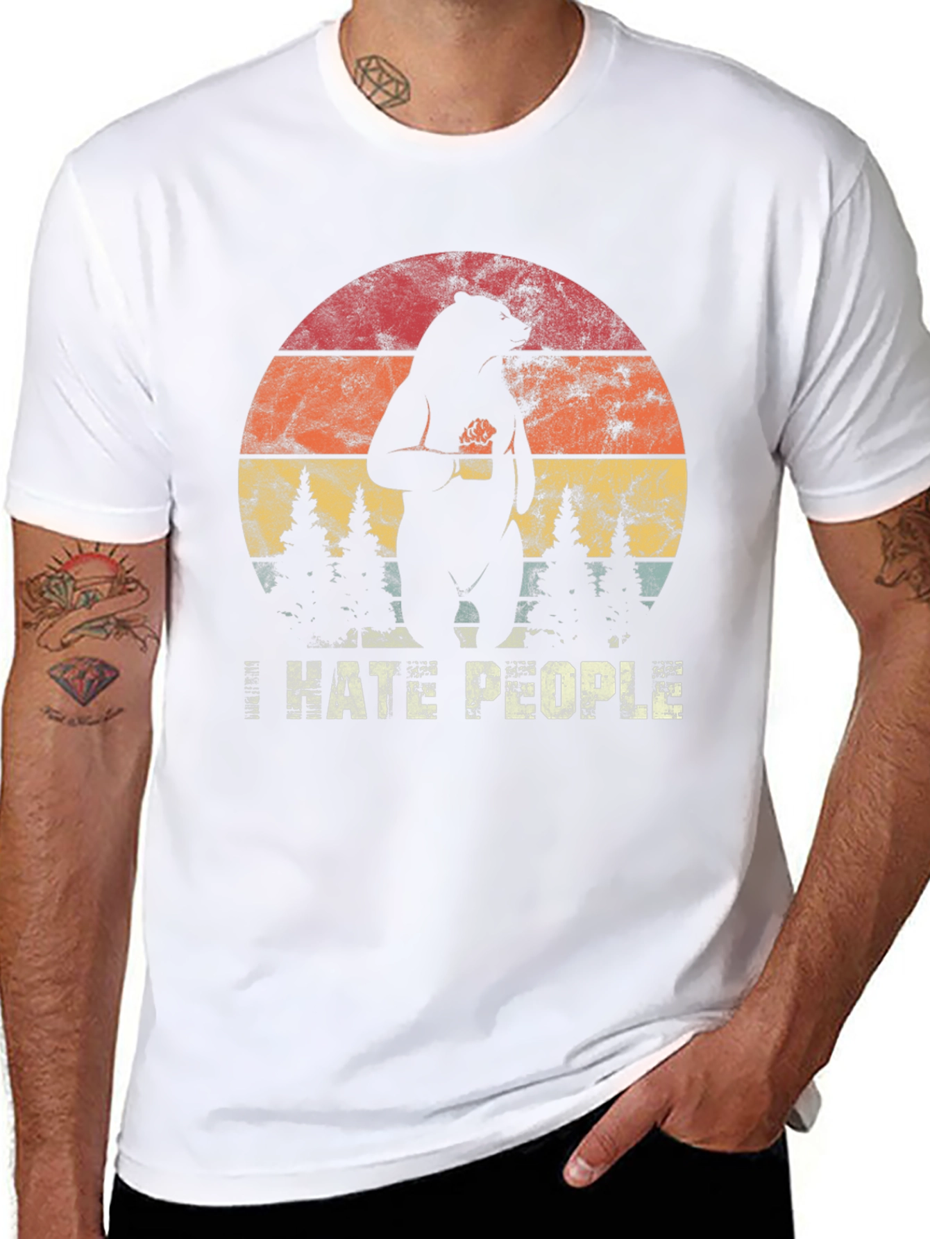 I Hate People Bear Graphic Tee - Black T-Shirt