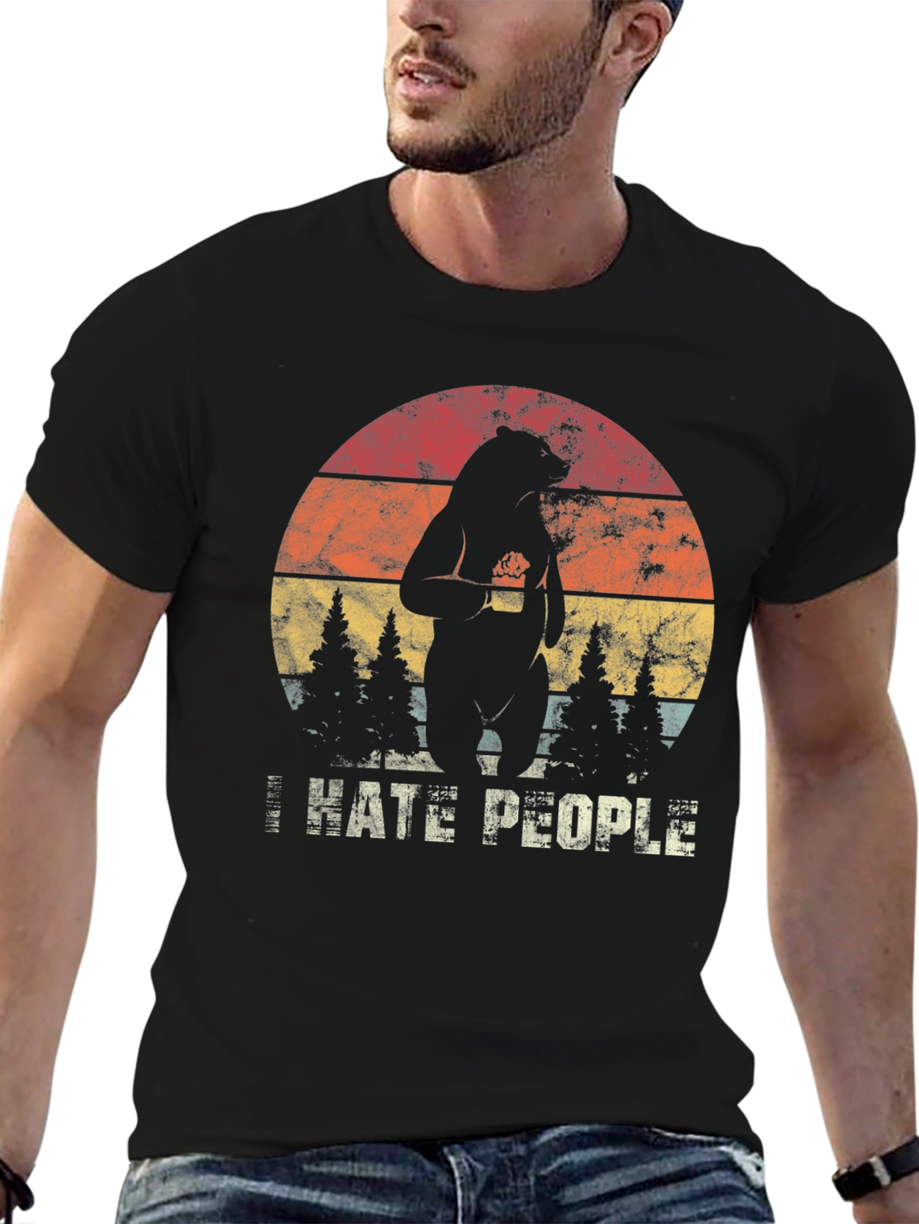 I Hate People Bear Graphic Tee - Black T-Shirt