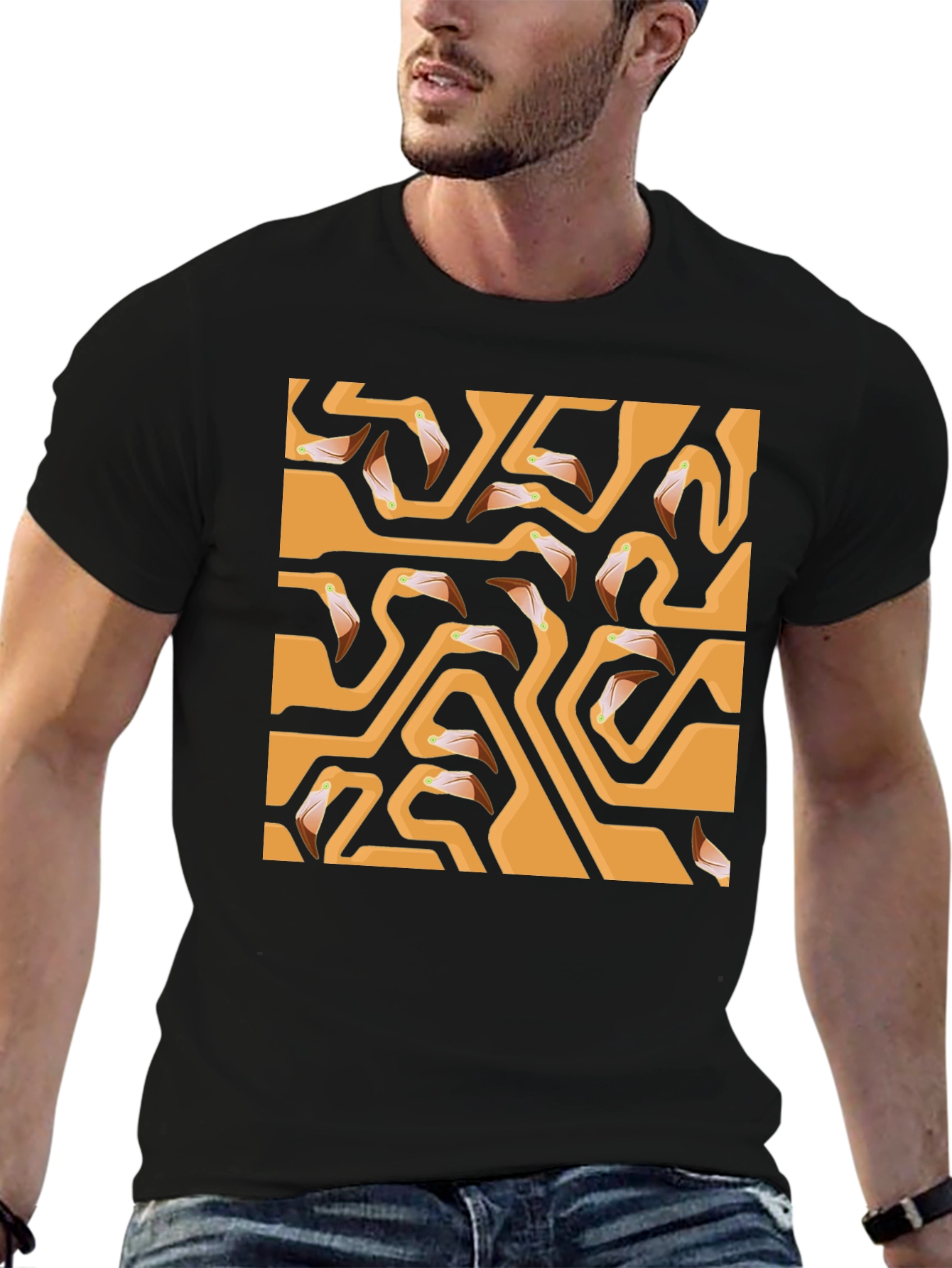 Flamingo Head Maze Black T-Shirt