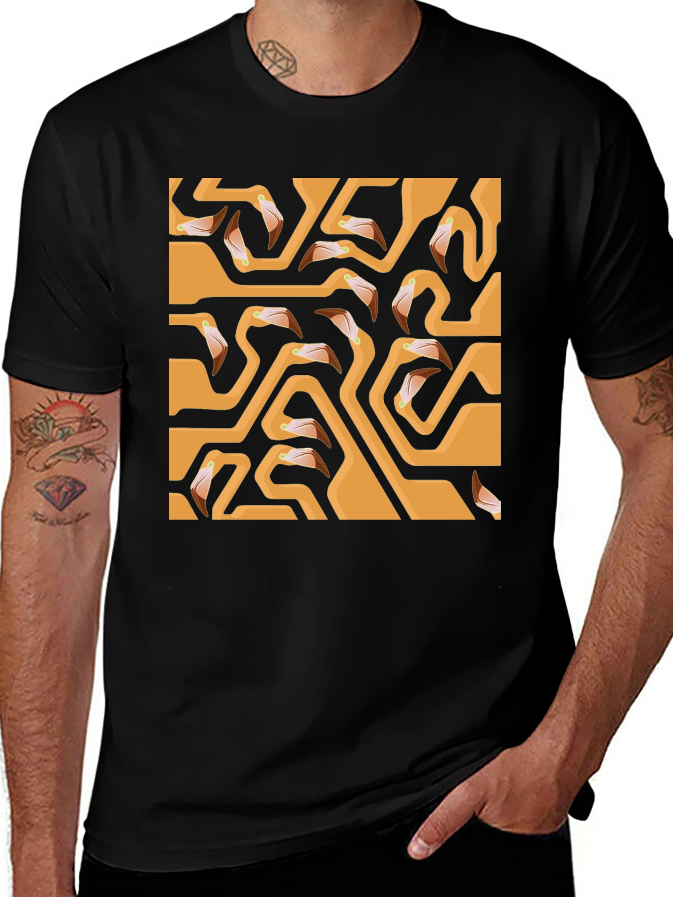 Flamingo Head Maze Black T-Shirt