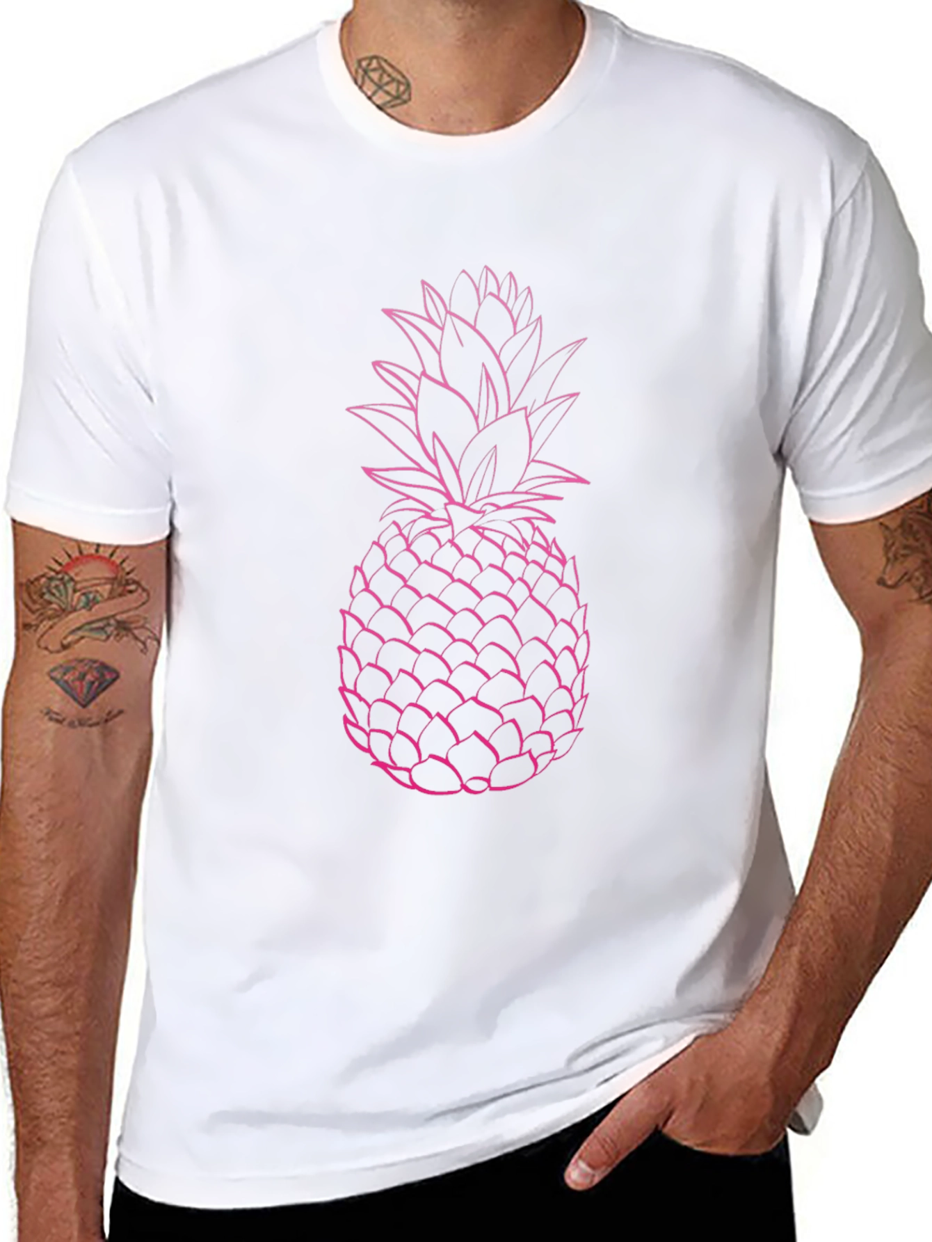 Pink Pineapple Graphic Black T-Shirt
