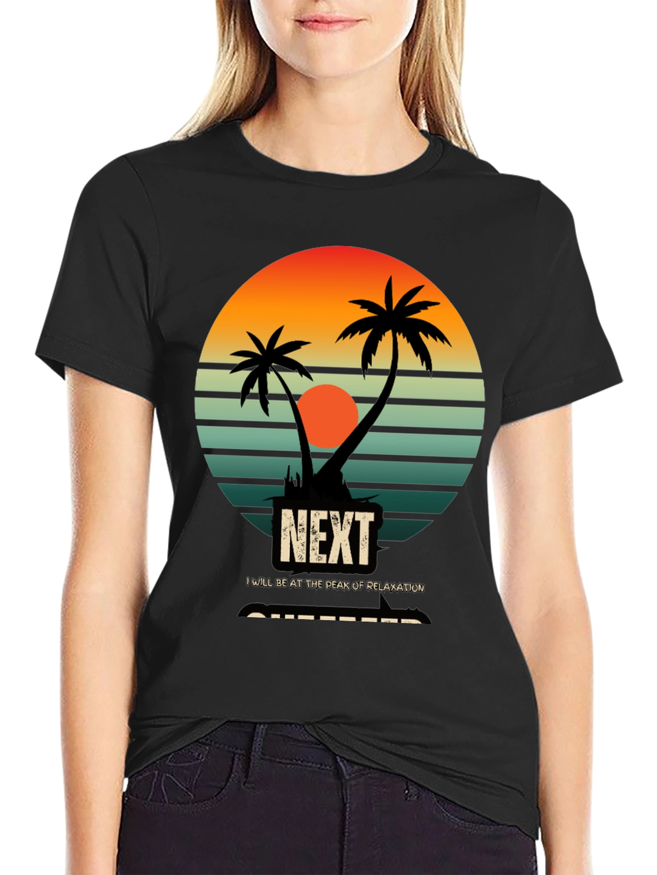 Relaxation Mode T-Shirt: Palm Tree Sunset Graphic Tee