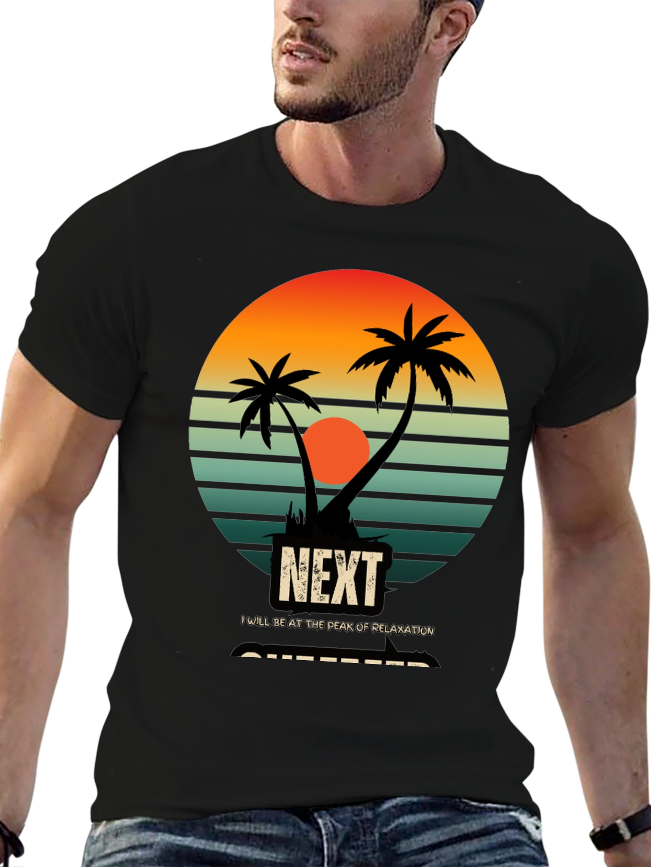 Relaxation Mode T-Shirt: Palm Tree Sunset Graphic Tee