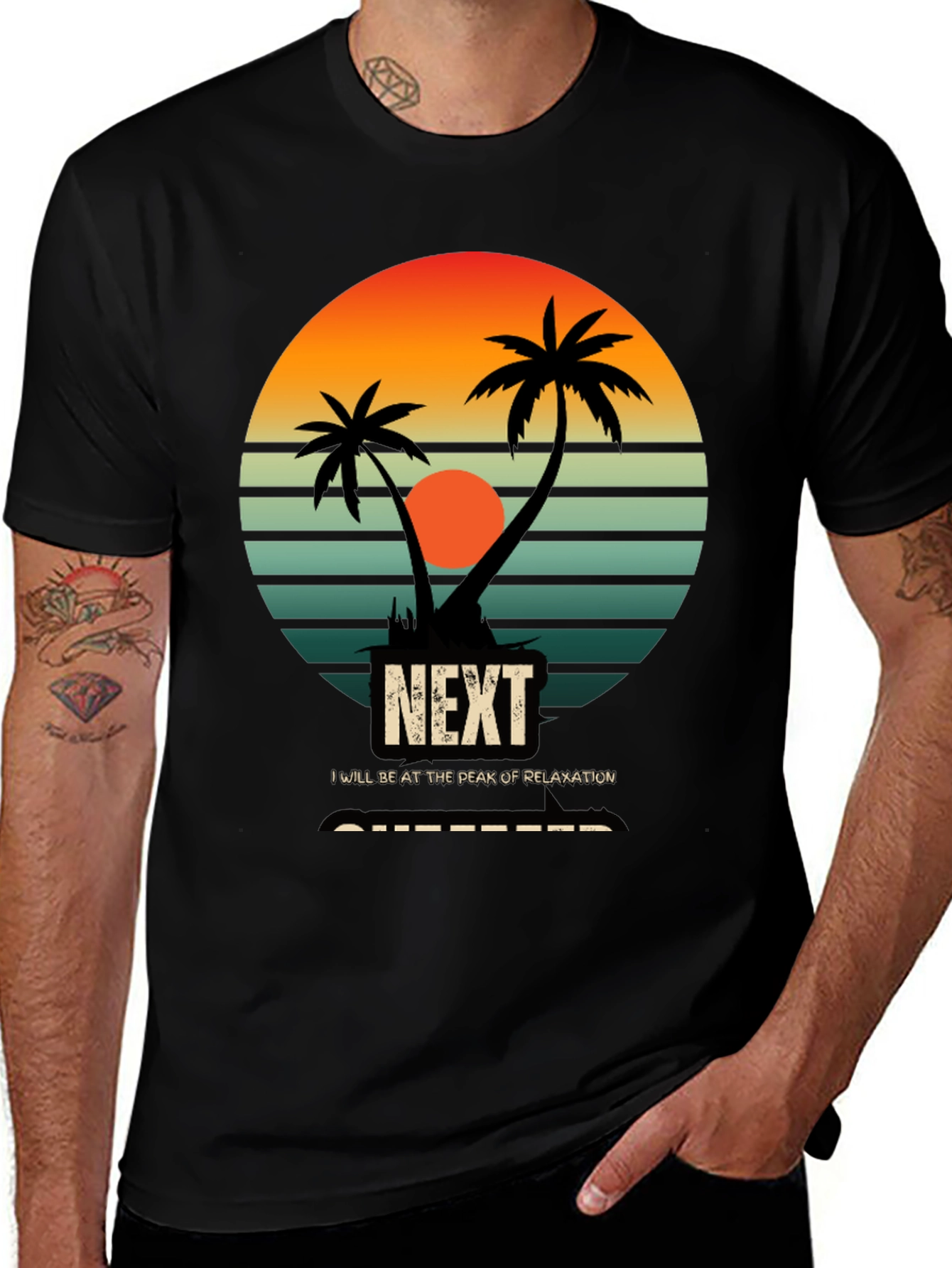 Relaxation Mode T-Shirt: Palm Tree Sunset Graphic Tee