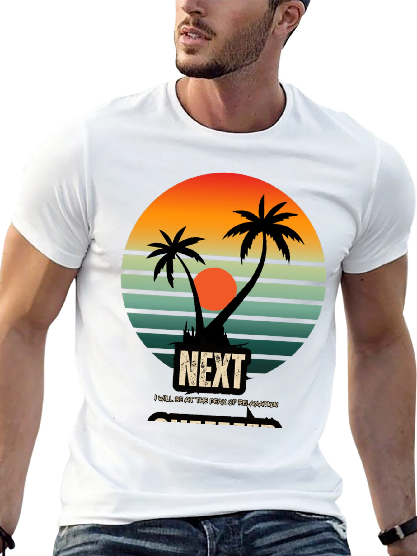 Relaxation Mode T-Shirt: Palm Tree Sunset Graphic Tee