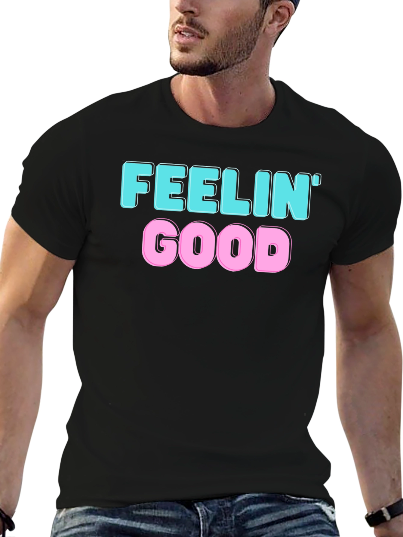 Feelin Good Graphic Tee - Black Cotton Blend