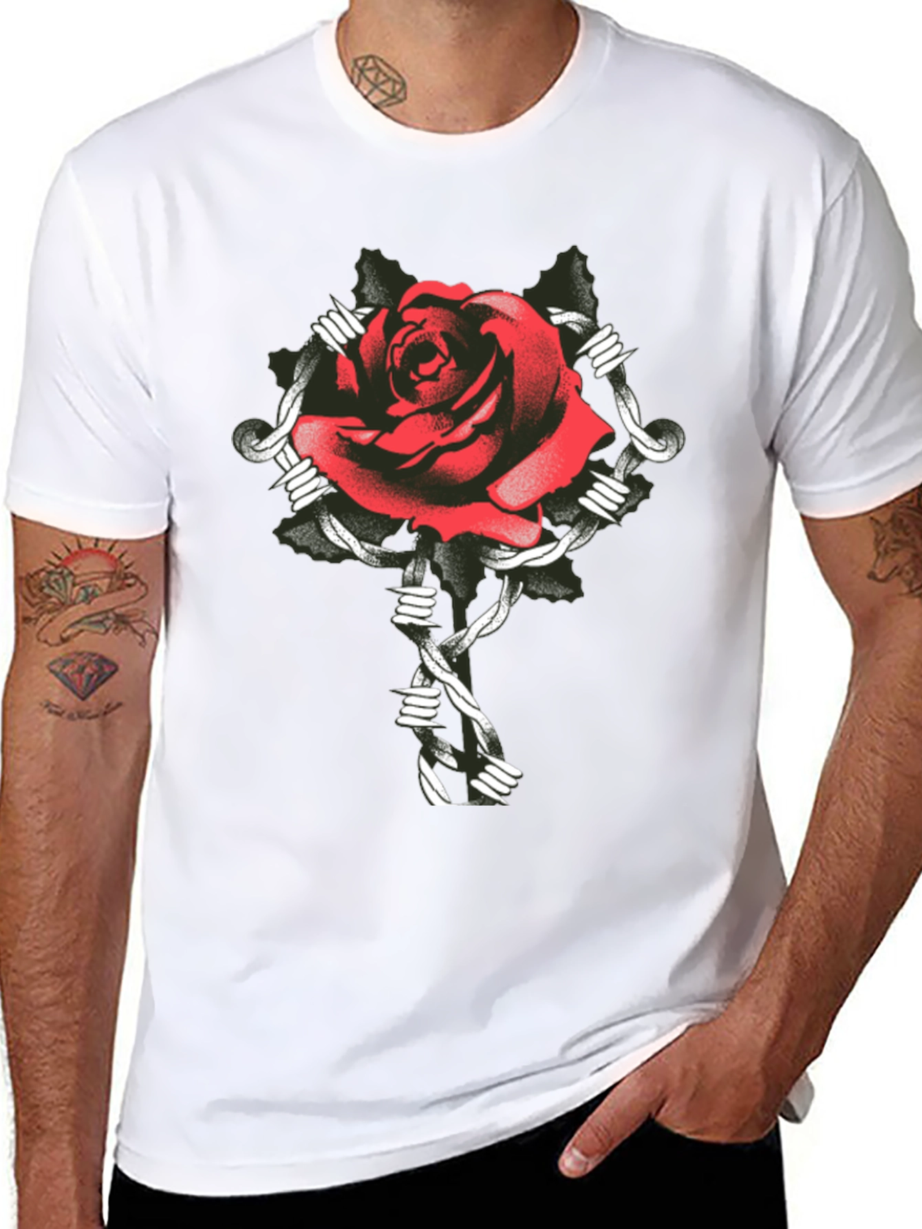 Rose and Barbed Wire Graphic Tee