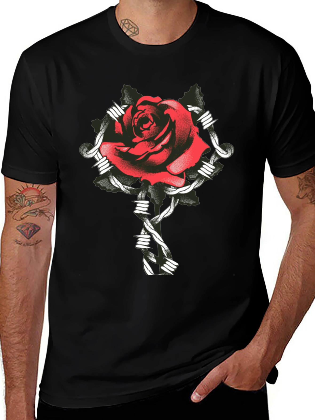 Rose and Barbed Wire Graphic Tee